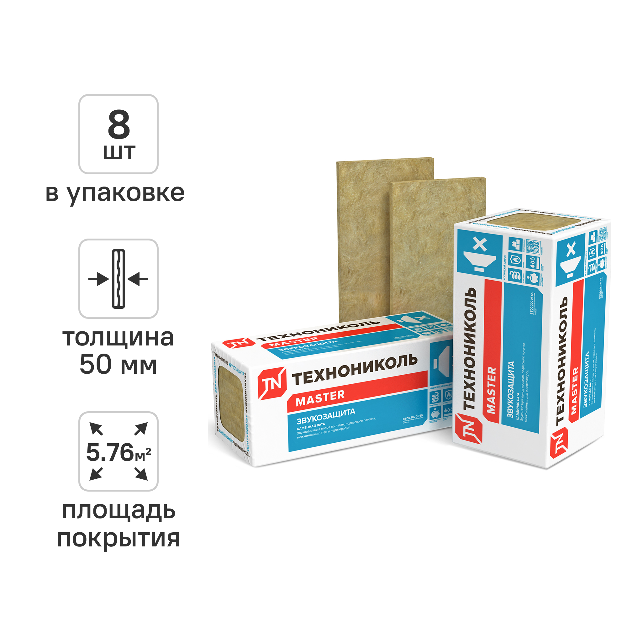Изображение товара Звукоизоляция Технониколь Звукозащита 50 мм 8 шт 600x1200 мм