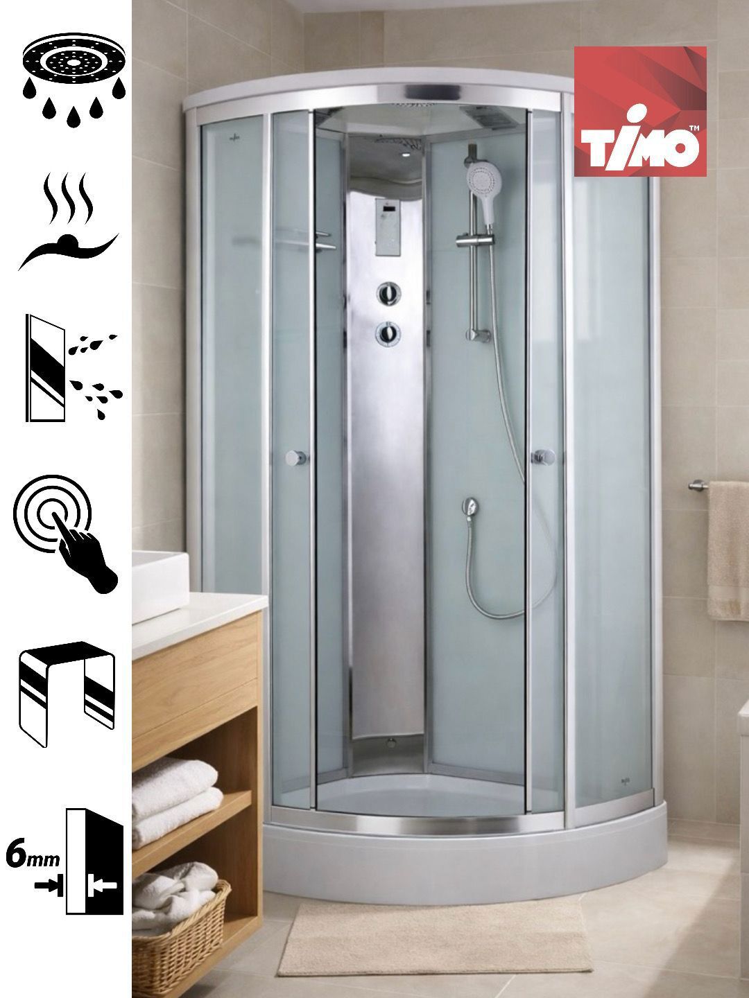 Изображение товара Душевая кабина Timo Comfort T-8802L Fabric Glass 120x85x220 с турецкой баней хамам и стульчиком низкий поддон 1/4 круга