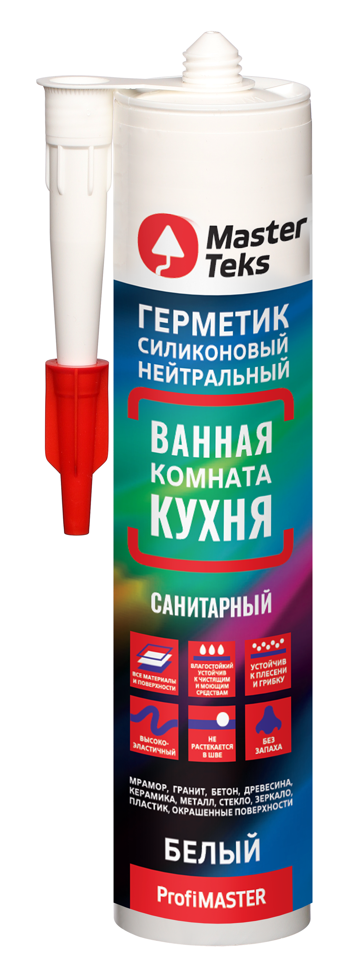 Изображение товара Герметик силиконовый MasterTeks для ванной и кухни 280 мл водонепроницаемый белый