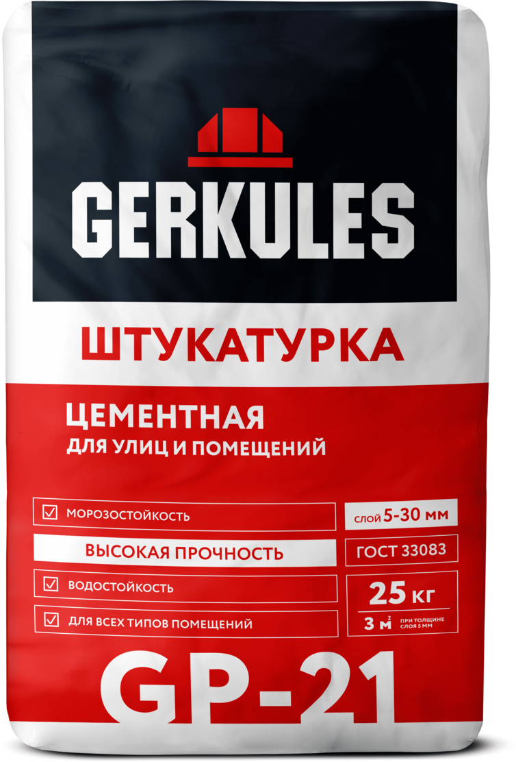 Изображение товара Штукатурка цементная Gerkules GP-21 25 кг для внутренних и наружных работ