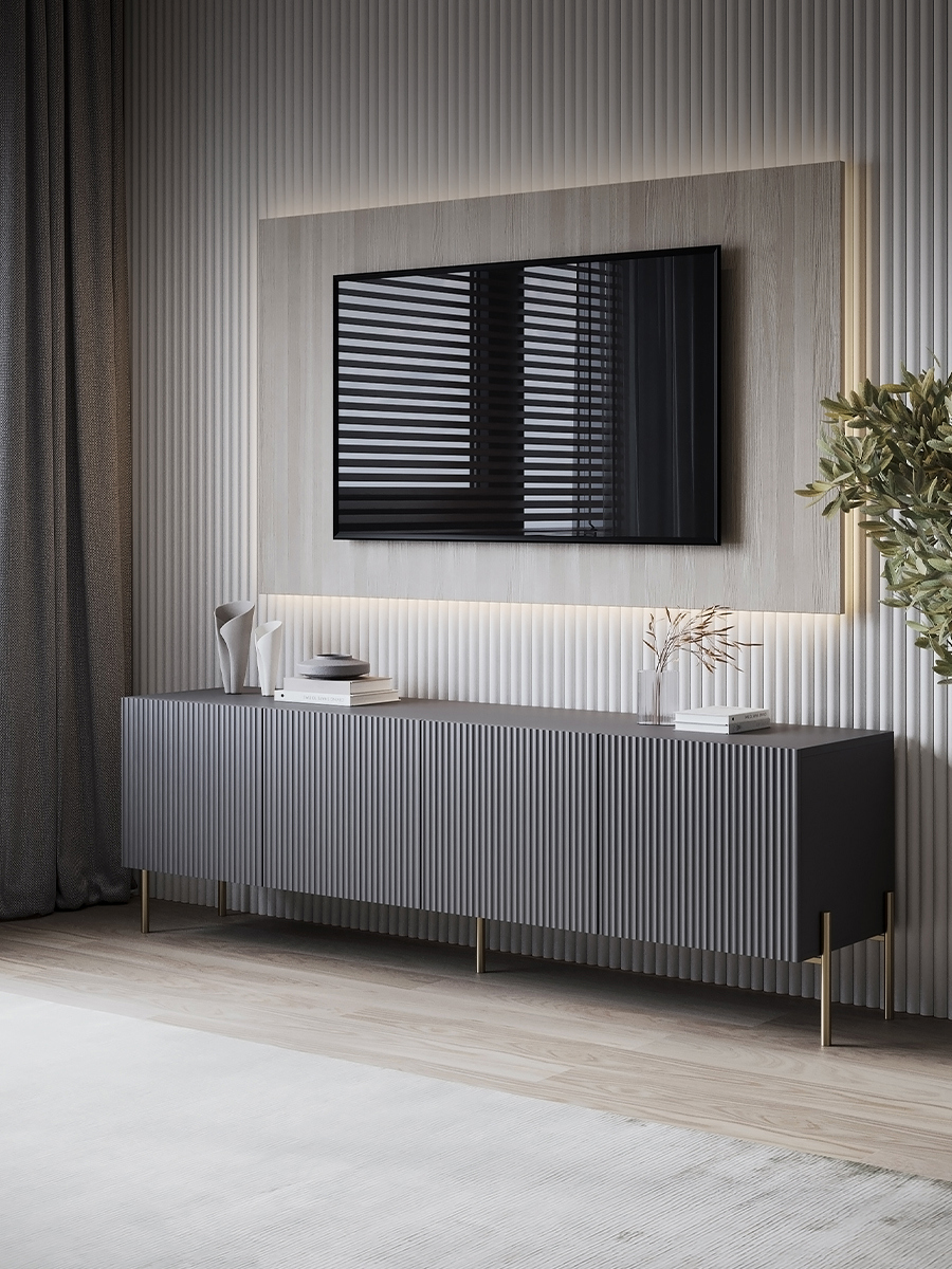 Изображение товара Тумба под телевизор Puzzlemebel ТумбаСеллин1800Графит 180x57x36.6 см ЛДСП цвет бежевый