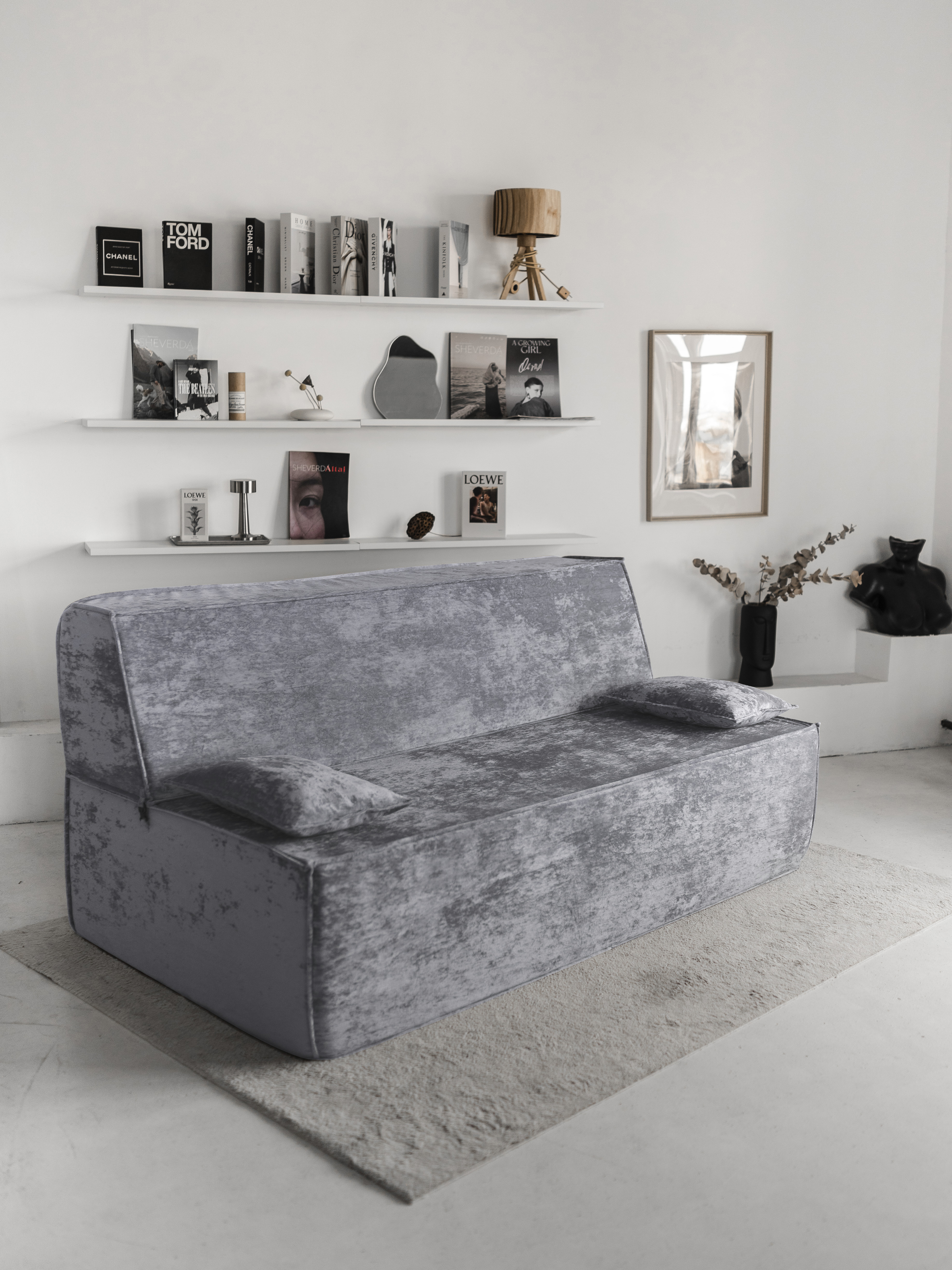 Изображение товара Разкладной диван Клайд 190x88x100 см из велюра серого цвета