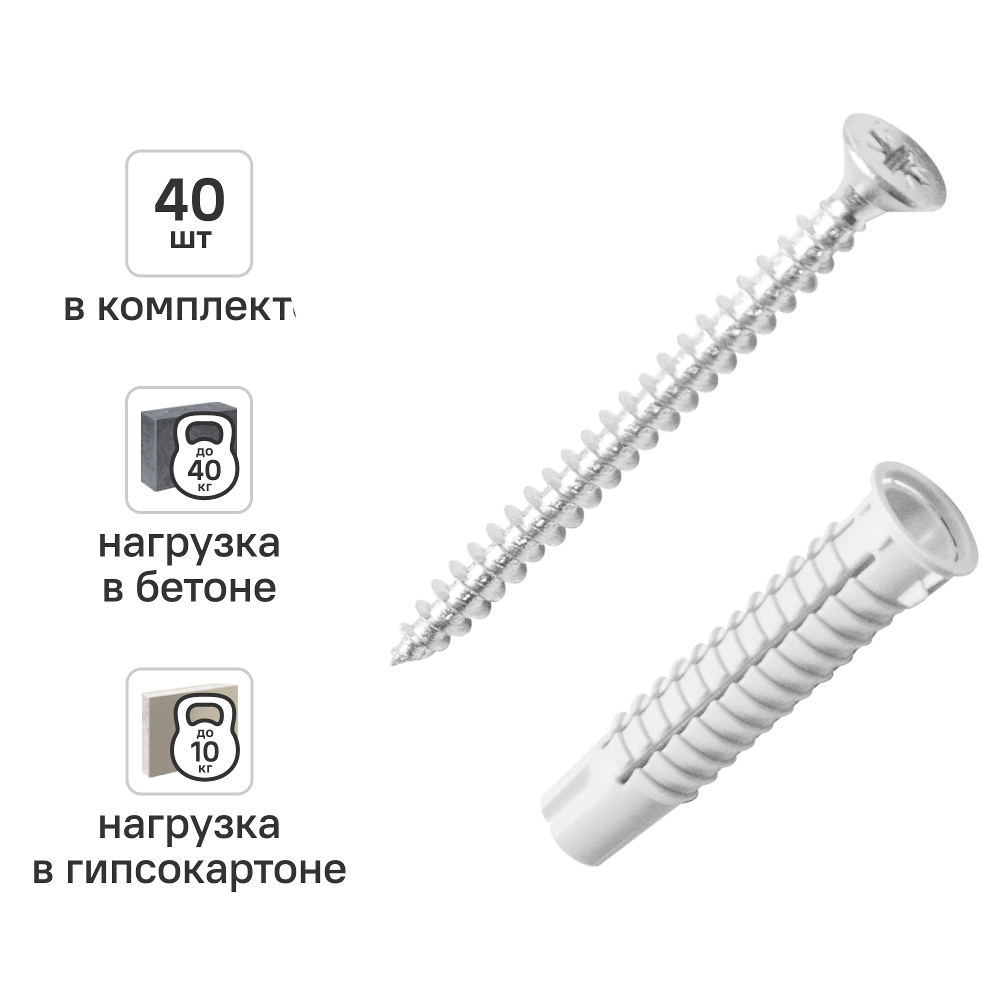 Изображение товара Универсальный дюбель DILWIS 8x40 нейлон/сталь (40 шт.)