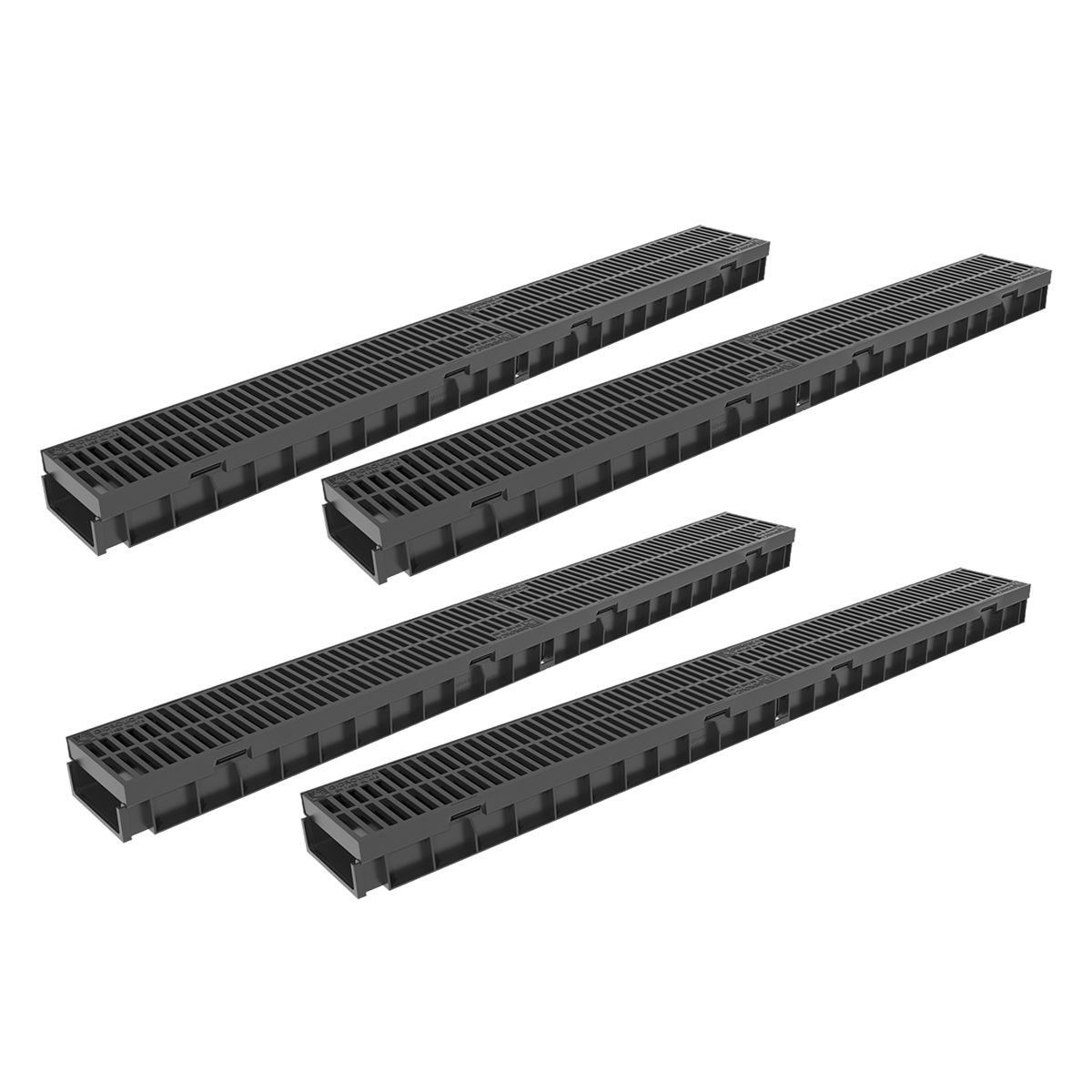 Изображение товара Лоток водосточный Gidrolica Light 1000x115x220мм DN100 с решеткой пластиковой щелевой класс A15 4шт