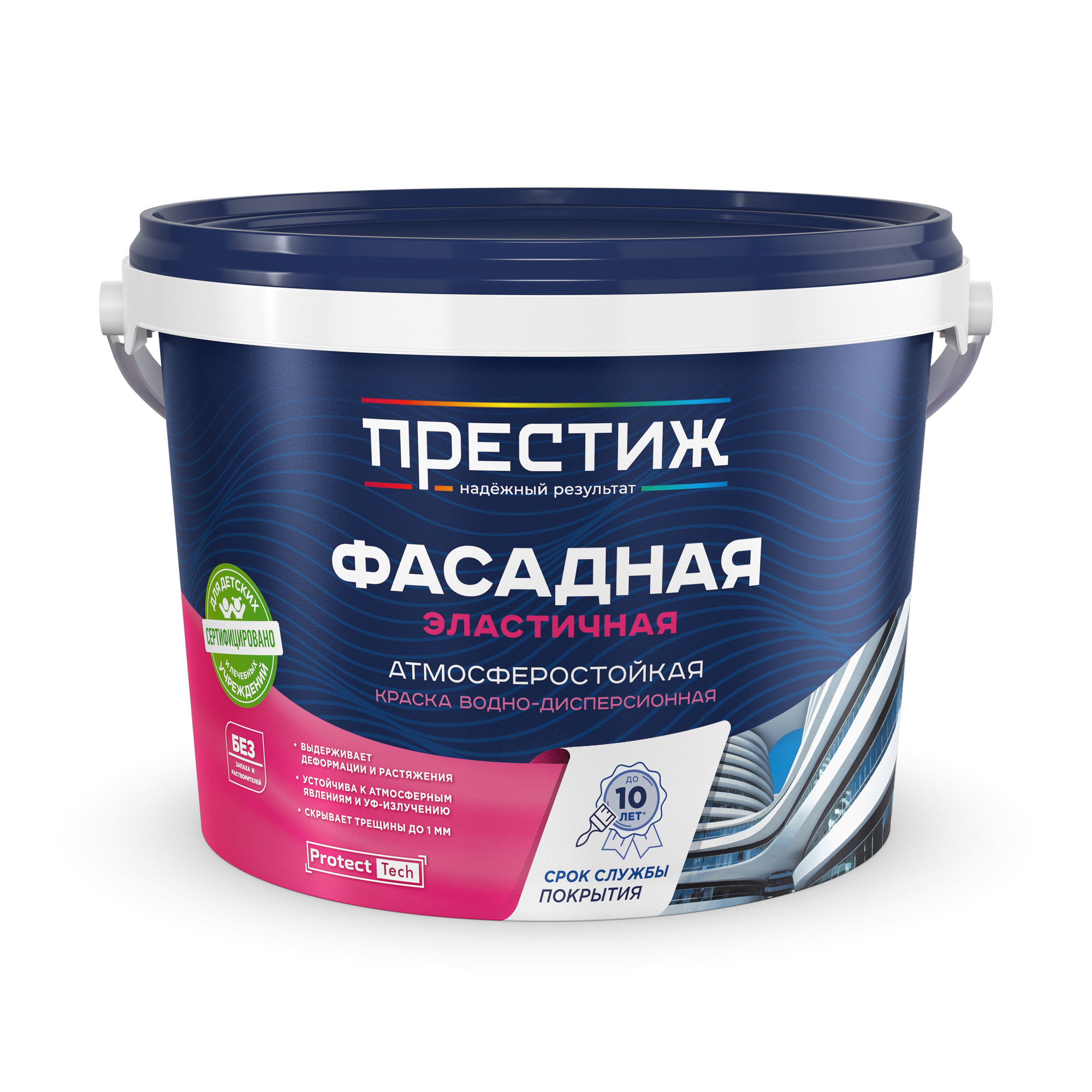 Изображение товара Фасадная краска Престиж эластичная матовая белая 2.4 кг Изображение товара Фасадная краска Престиж эластичная матовая белая 2.4 кг