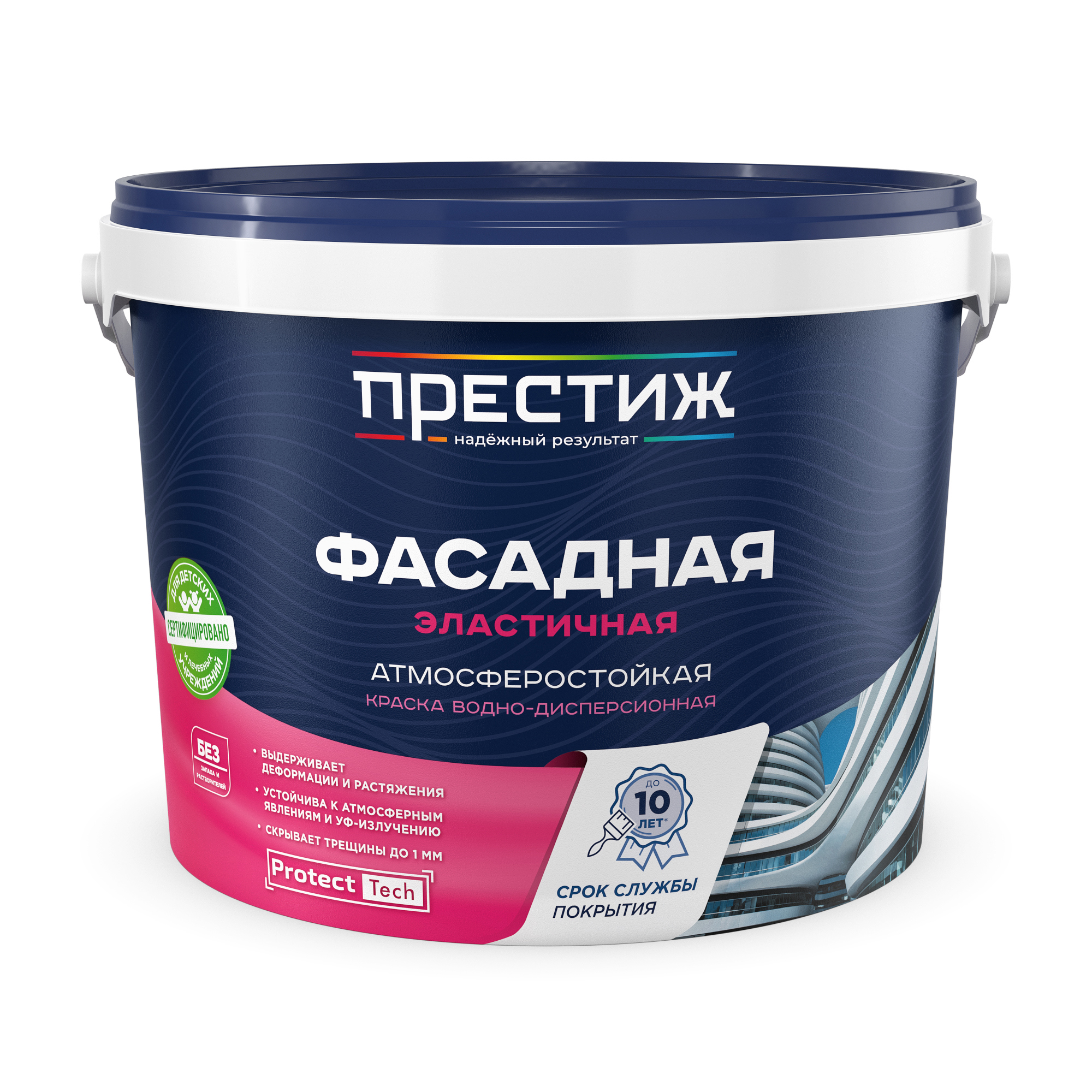 Изображение товара Фасадная краска Престиж на водной основе белая 10 кг для внешних работ