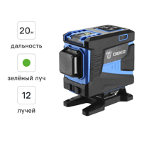 Изображение товара Уровень лазерный Deko LL12-HVR зеленый луч штатив в комплекте, 20 м