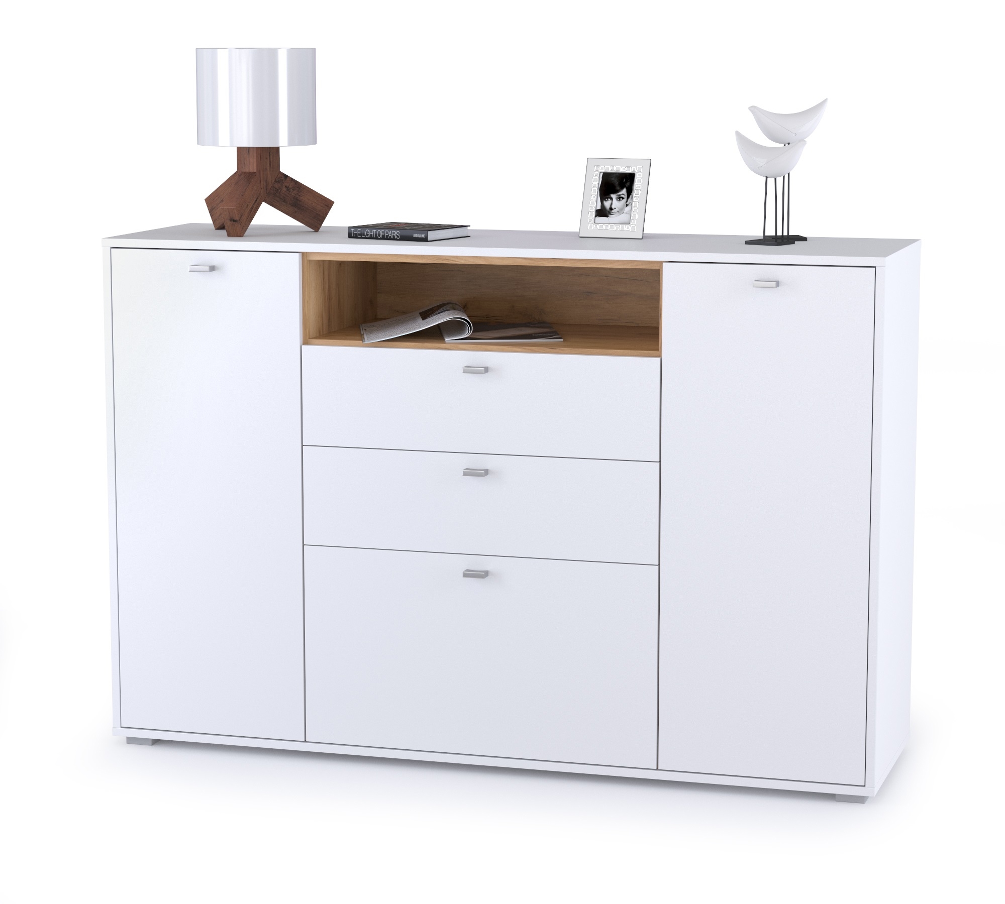 Изображение товара Комод Mobi 10.95 3 ящика 149.2x43x99.4 см ЛДСП цвет дуб крафт золотой/белый премиум