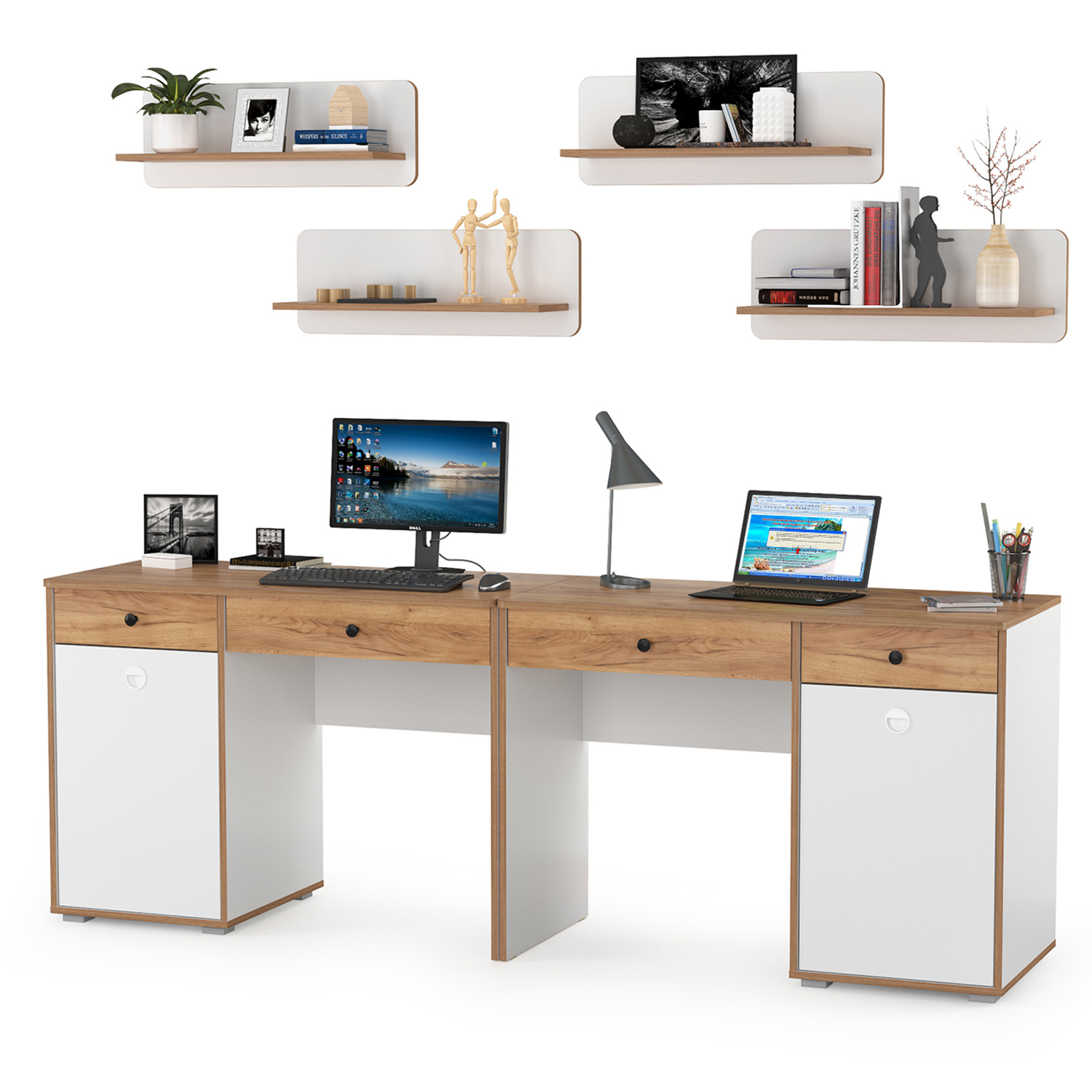 Изображение товара Стол детский Mobi Вуди 220x180x52.7 см ЛДСП цвет белый премиум/дуб крафт золотой 1024083K