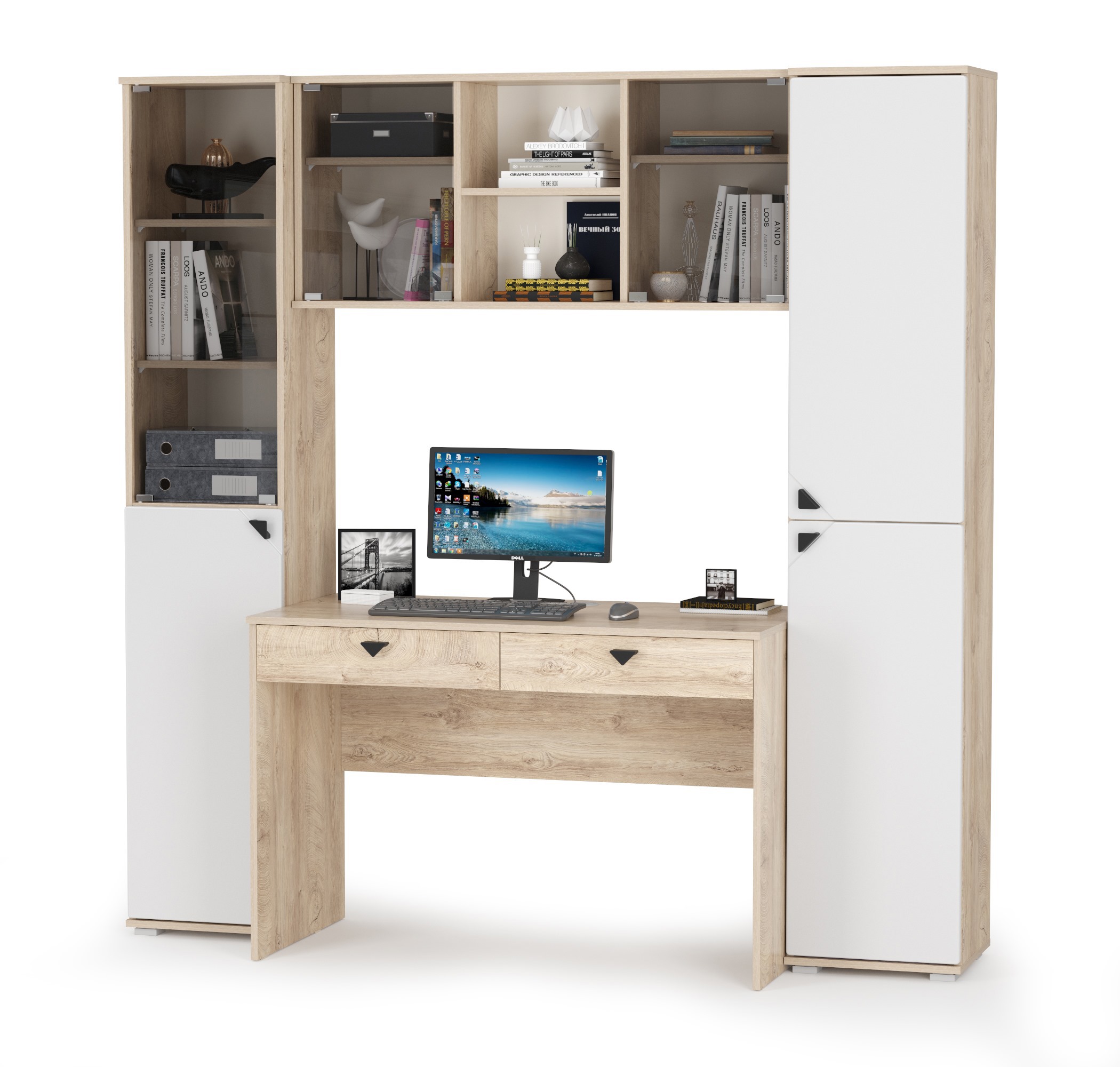 Изображение товара Стол компьютерный Mobi Бостон 192.4x194.4x57.2 см ЛДСП цвет дуб эндгрейн элегантный/милк рикамо софт 1023166K