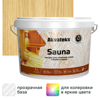 Изображение товара Лак для стен, потолков и полов в банях акрилатный Akvateks Sauna цвет прозрачный полуматовый 9 л Изображение товара Лак для стен, потолков и полов в банях акрилатный Akvateks Sauna цвет прозрачный полуматовый 9 л