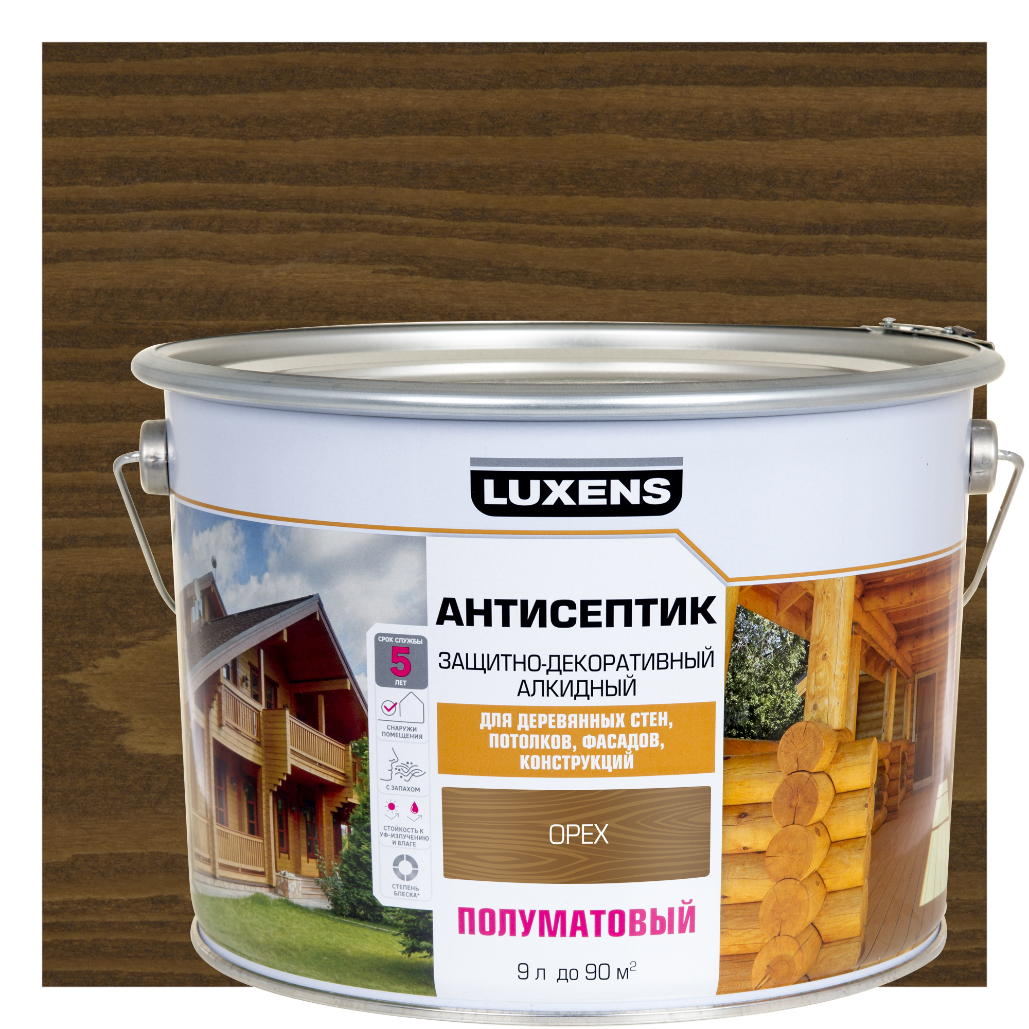 Изображение товара Антисептик Luxens полуматовый орех 9 л для защиты и декора дерева Изображение товара Антисептик Luxens полуматовый орех 9 л для защиты и декора дерева