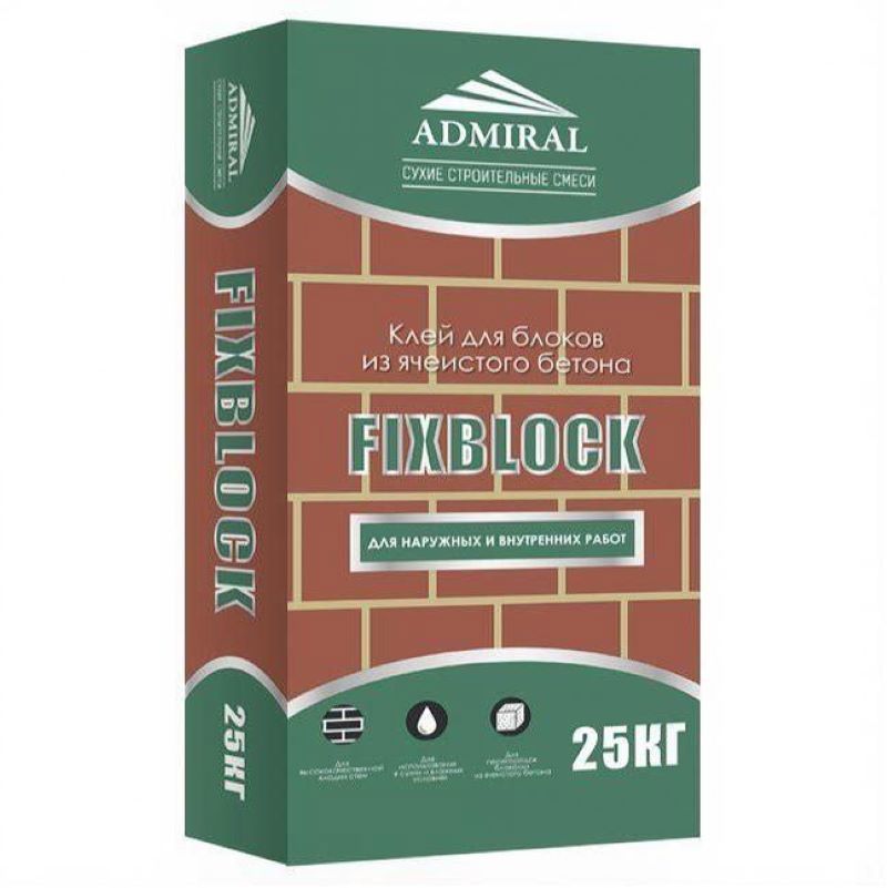 Изображение товара Клей для блоков Admiral Fixblock 25кг - водостойкий для ячеистого бетона Изображение товара Клей для блоков Admiral Fixblock 25кг - водостойкий для ячеистого бетона