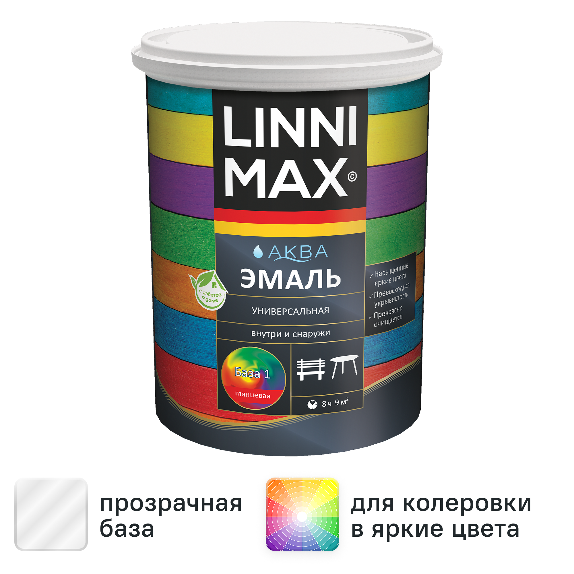 Изображение товара Эмаль Linnimax Аква цвет белый глянцевый база Б1 0.9 л Изображение товара Эмаль Linnimax Аква цвет белый глянцевый база Б1 0.9 л