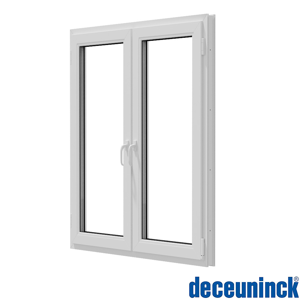 Изображение товара Пластиковое окно ПВХ Deceuninck Форвард 1400x1300мм (ВxШ) двухстворчатое поворотное левое/поворотно-откидное правое двухкамерный стеклопакет цвет белый Изображение товара Пластиковое окно ПВХ Deceuninck Форвард 1400x1300мм (ВxШ) двухстворчатое поворотное левое/поворотно-откидное правое двухкамерный стеклопакет цвет белый