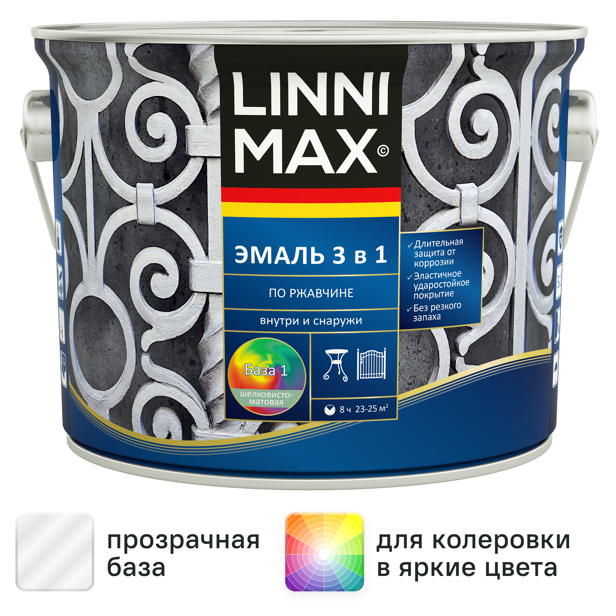 Изображение товара Грунт-эмаль по ржавчине 3 в 1 Linnimax цвет белый полуматовый база Б1 2.5 л