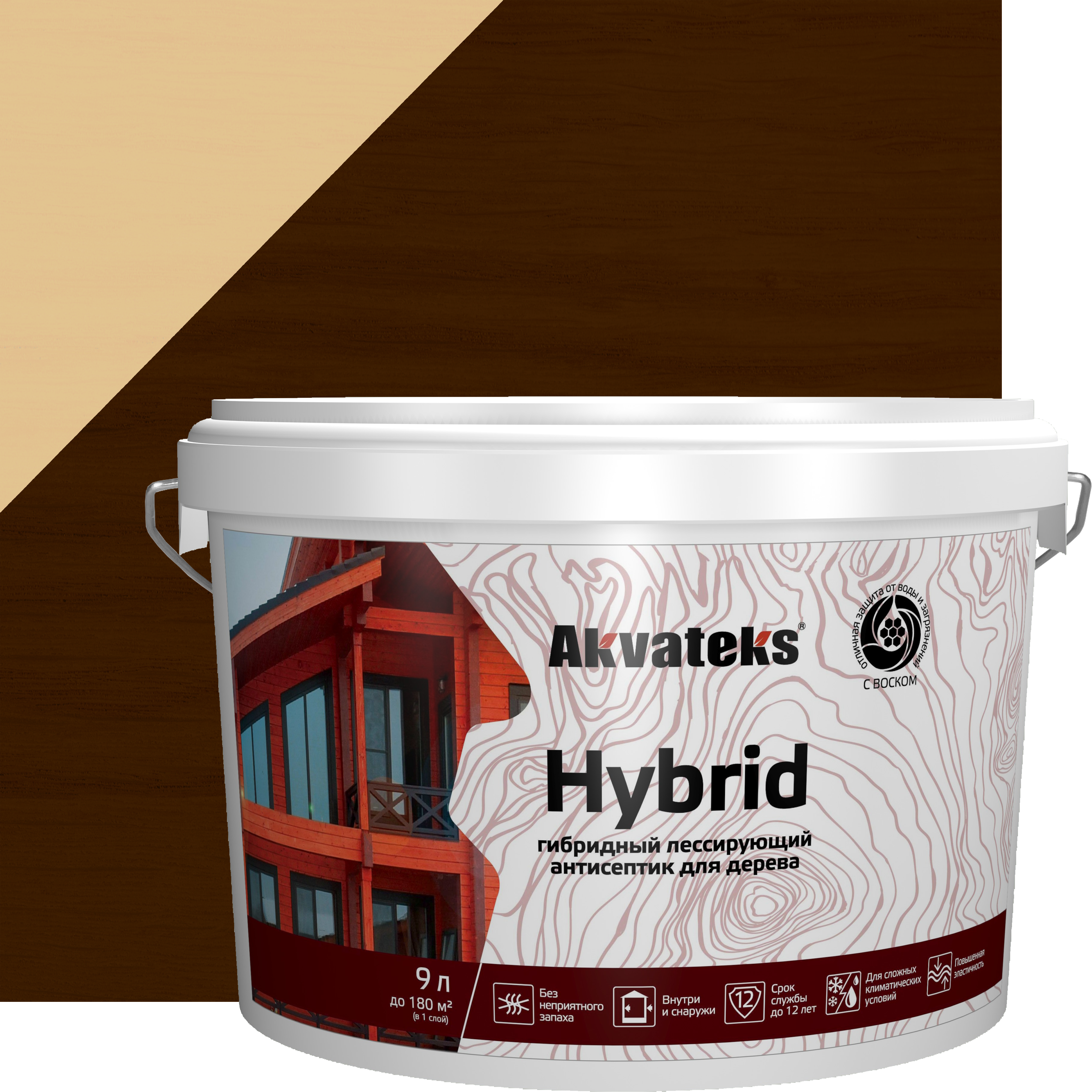 Изображение товара Антисептик Akvateks Hybrid гибридный лессирующий полуматовый палисандр 9 л