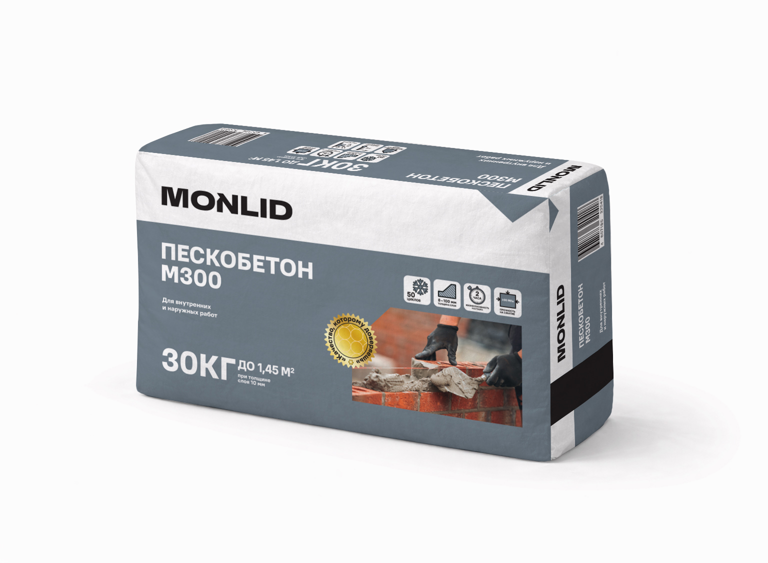 Изображение товара Пескобетон MONLID М300 30 кг - трещиностойкий для стен и заделки швов