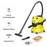 Изображение товара Строительный пылесос Karcher WD4 V-20/5/22 1000 Вт 20 л мокрое сухое уборка Изображение товара Строительный пылесос Karcher WD4 V-20/5/22 1000 Вт 20 л мокрое сухое уборка
