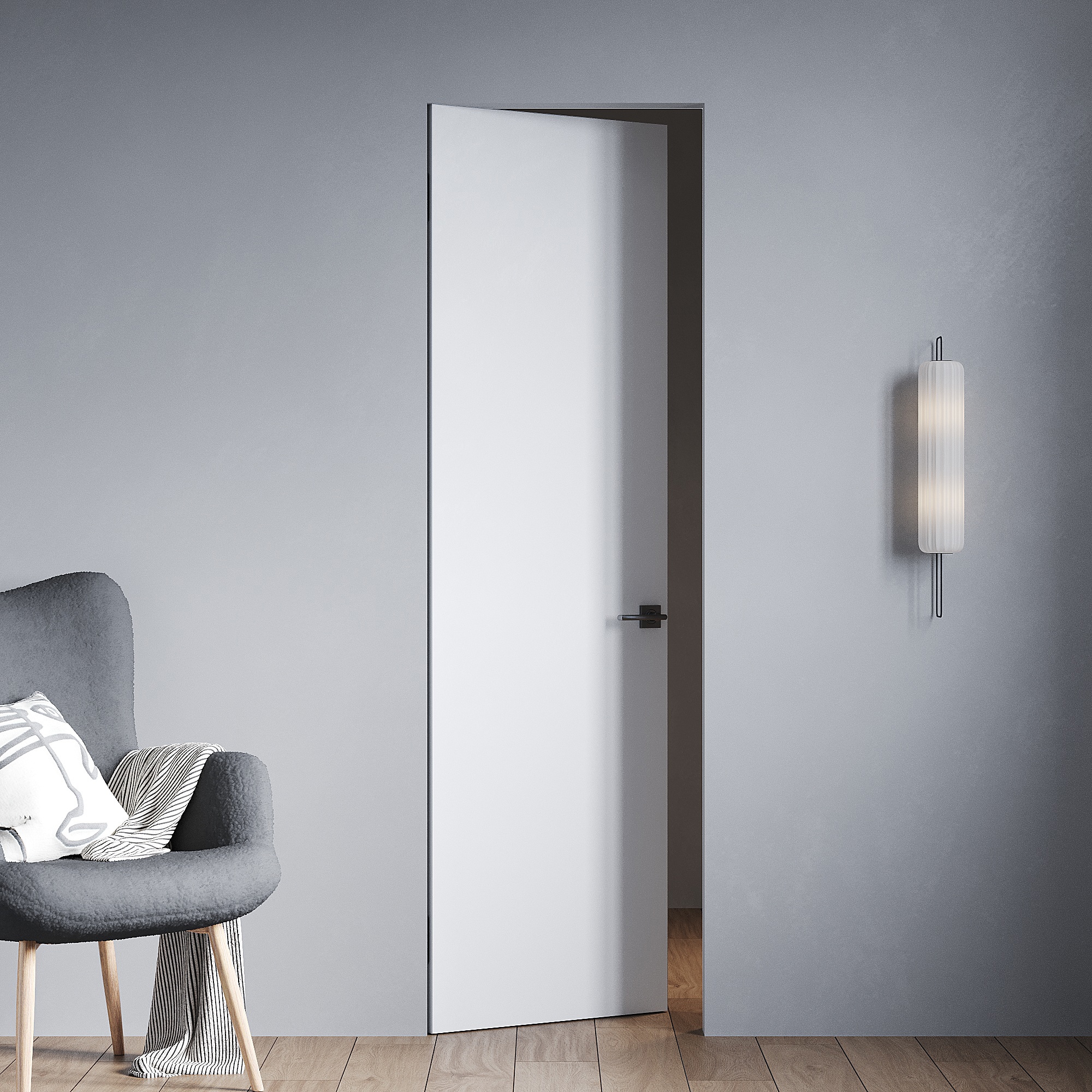 Изображение товара Дверь межкомнатная глухая Invisible 80x220 см грунт цвет белый с черной кромкой с замком