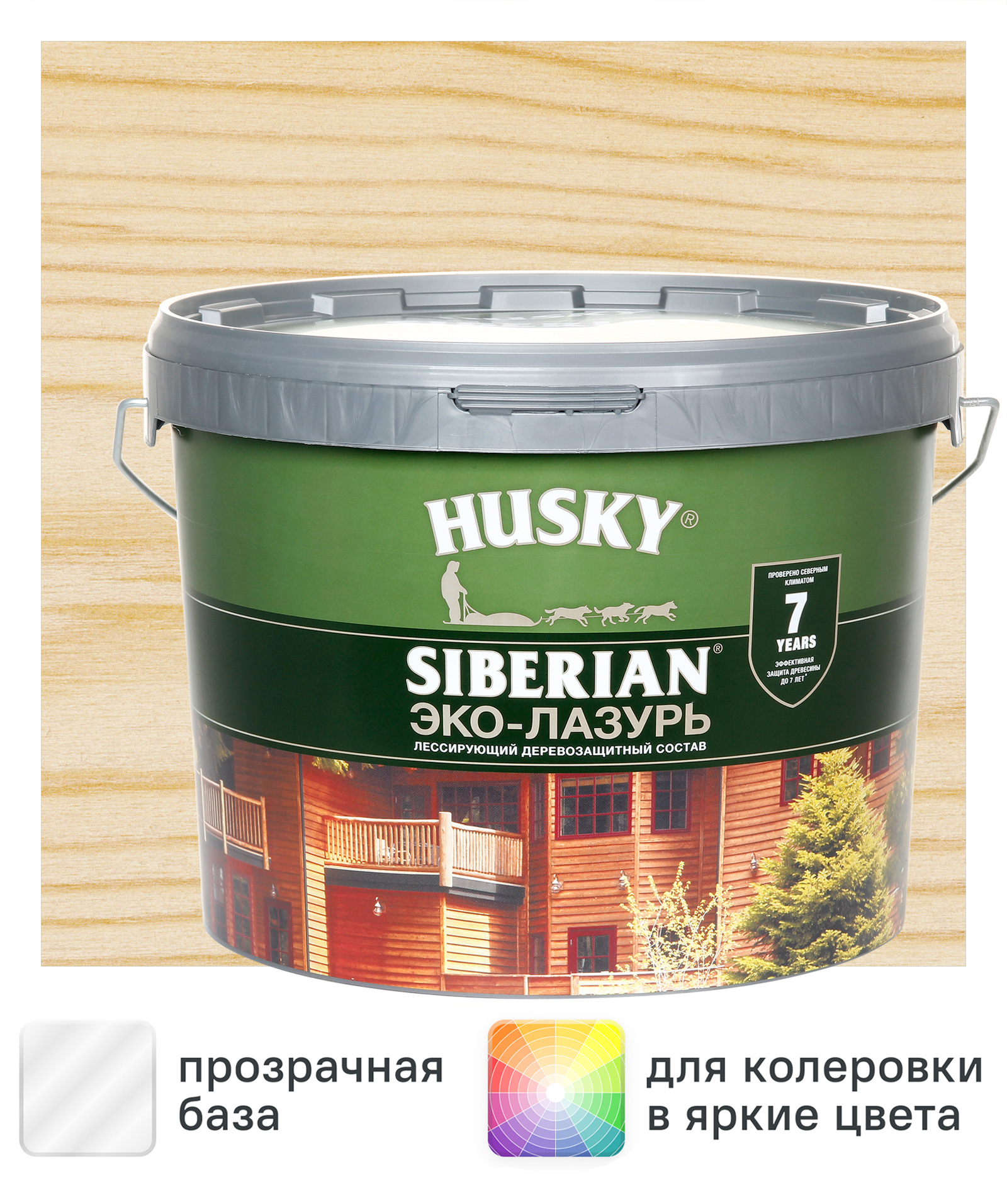 Изображение товара Эко-лазурь Husky Siberian полуматовая цвет бесцветный 9 л