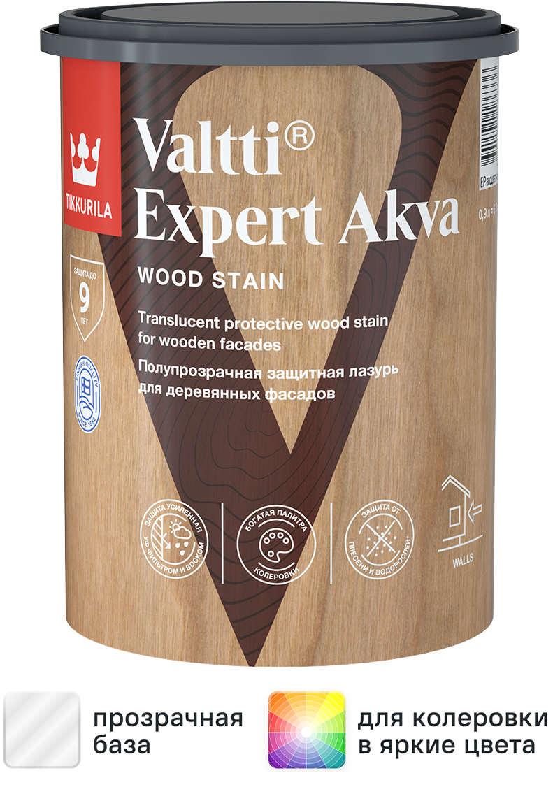 Изображение товара Защитно-декоративный антисептик Tikkurila Valtti Expert Akva 0.9л бесцветный Изображение товара Защитно-декоративный антисептик Tikkurila Valtti Expert Akva 0.9л бесцветный