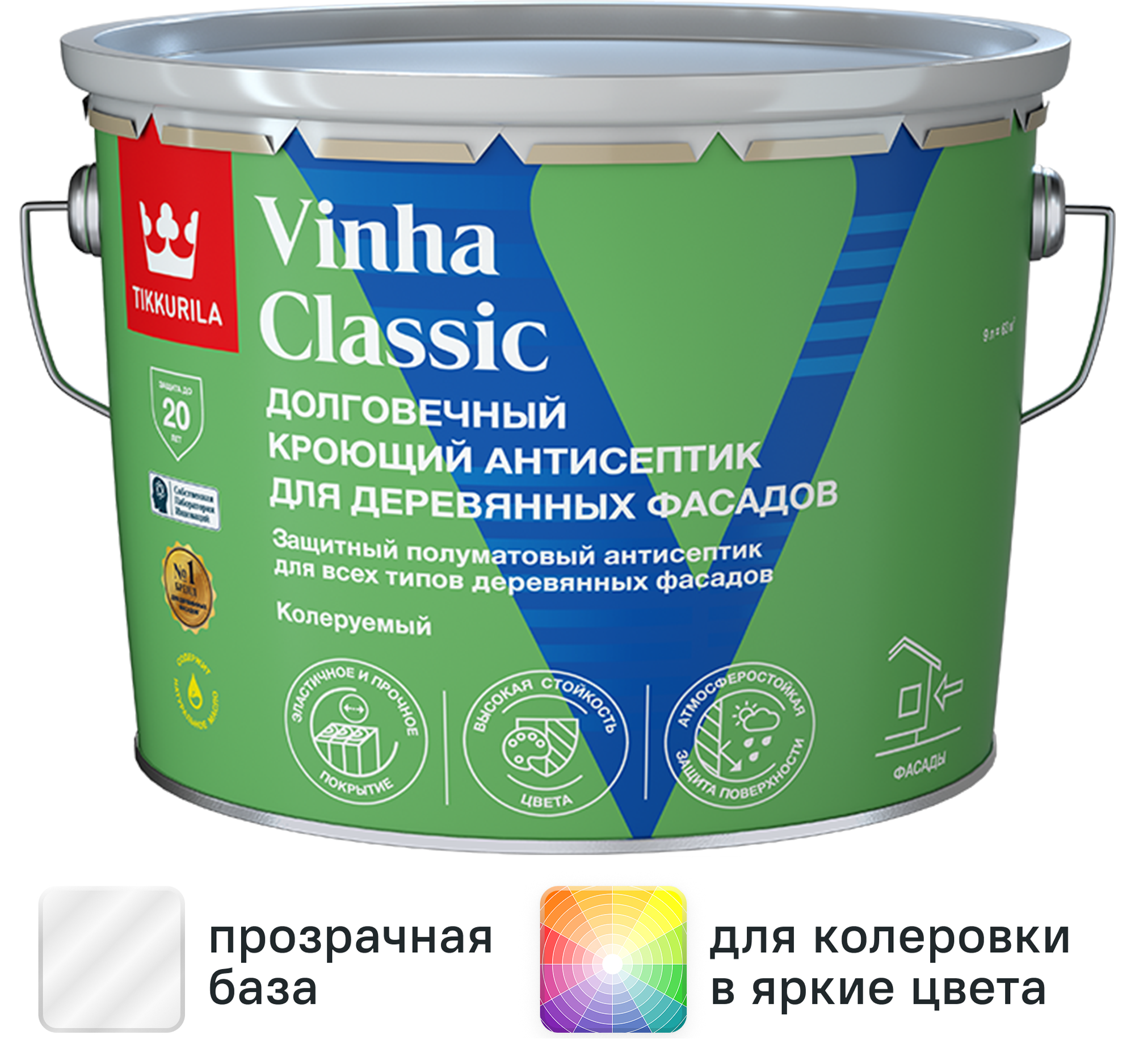 Изображение товара Антисептик кроющий Tikkurila Vinha Classic VVA полуматовый белый 9 л