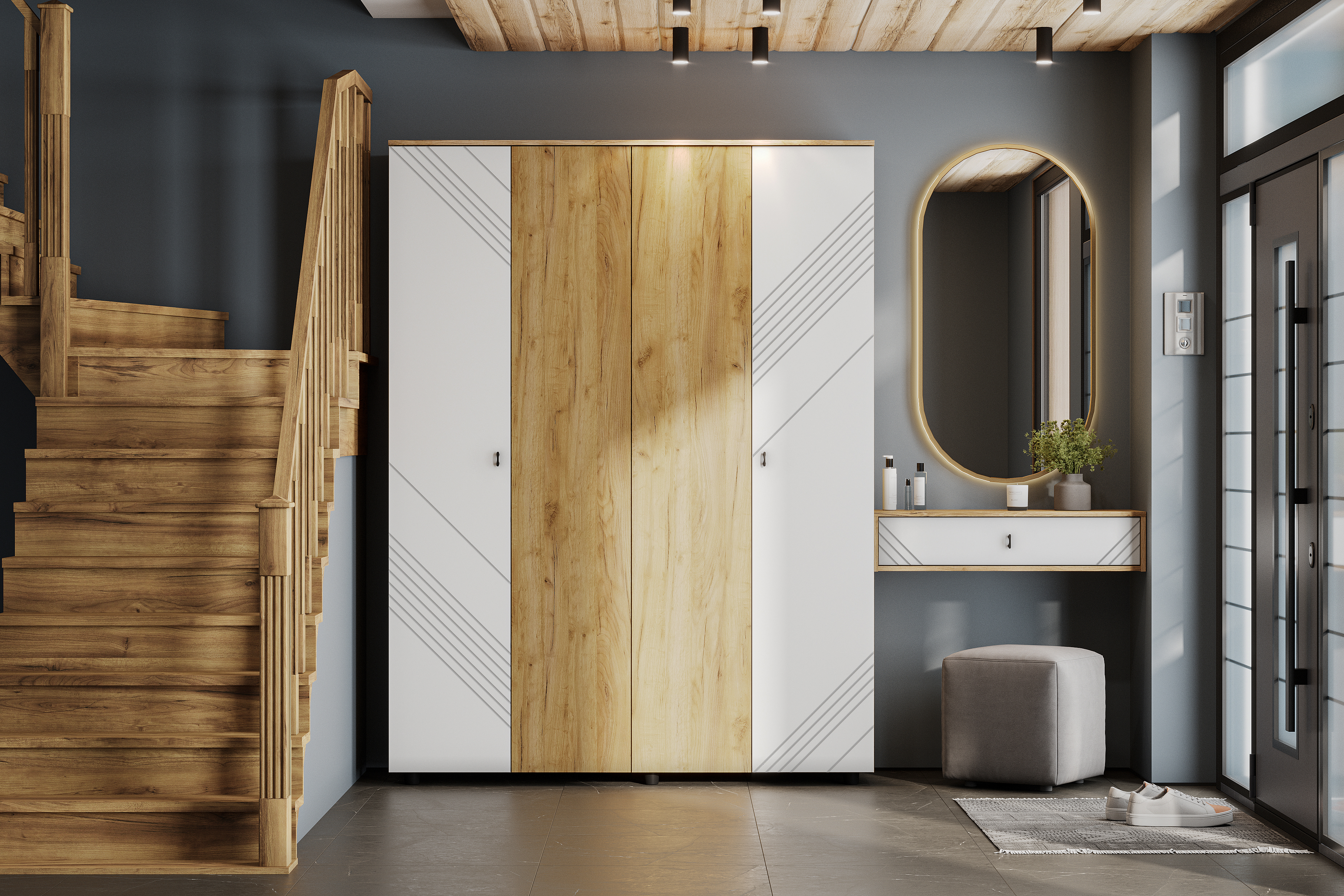 Изображение товара Комплект мебели для прихожей Арника Байкал 3 250.2x210.6x46.4 см ЛДСП цвет дуб золотой/белый матовый Изображение товара Комплект мебели для прихожей Арника Байкал 3 250.2x210.6x46.4 см ЛДСП цвет дуб золотой/белый матовый