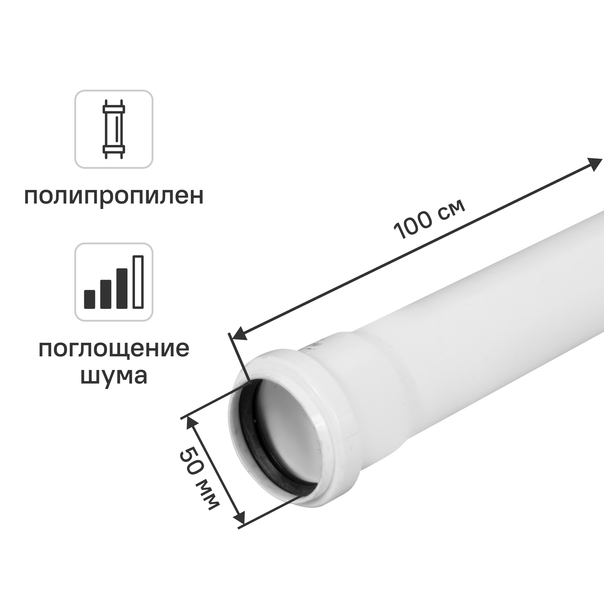Изображение товара Труба для внутренней канализации малошумная Equation 50x1.8 мм 1 м полипропилен ST500049WEQ