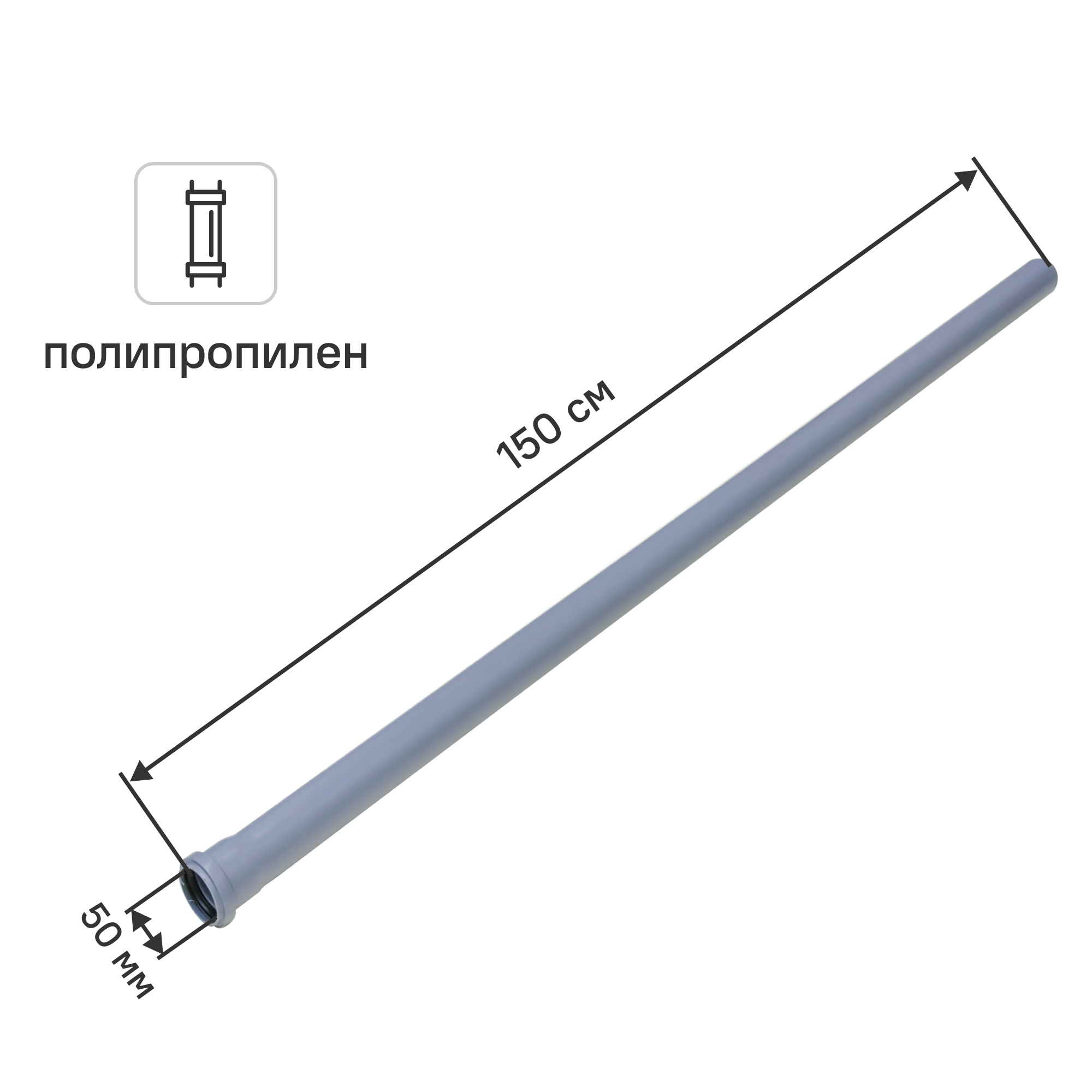 Изображение товара Труба для внутренней канализации Политэк 50x1.8 мм 1.5 м из полипропилена Россия