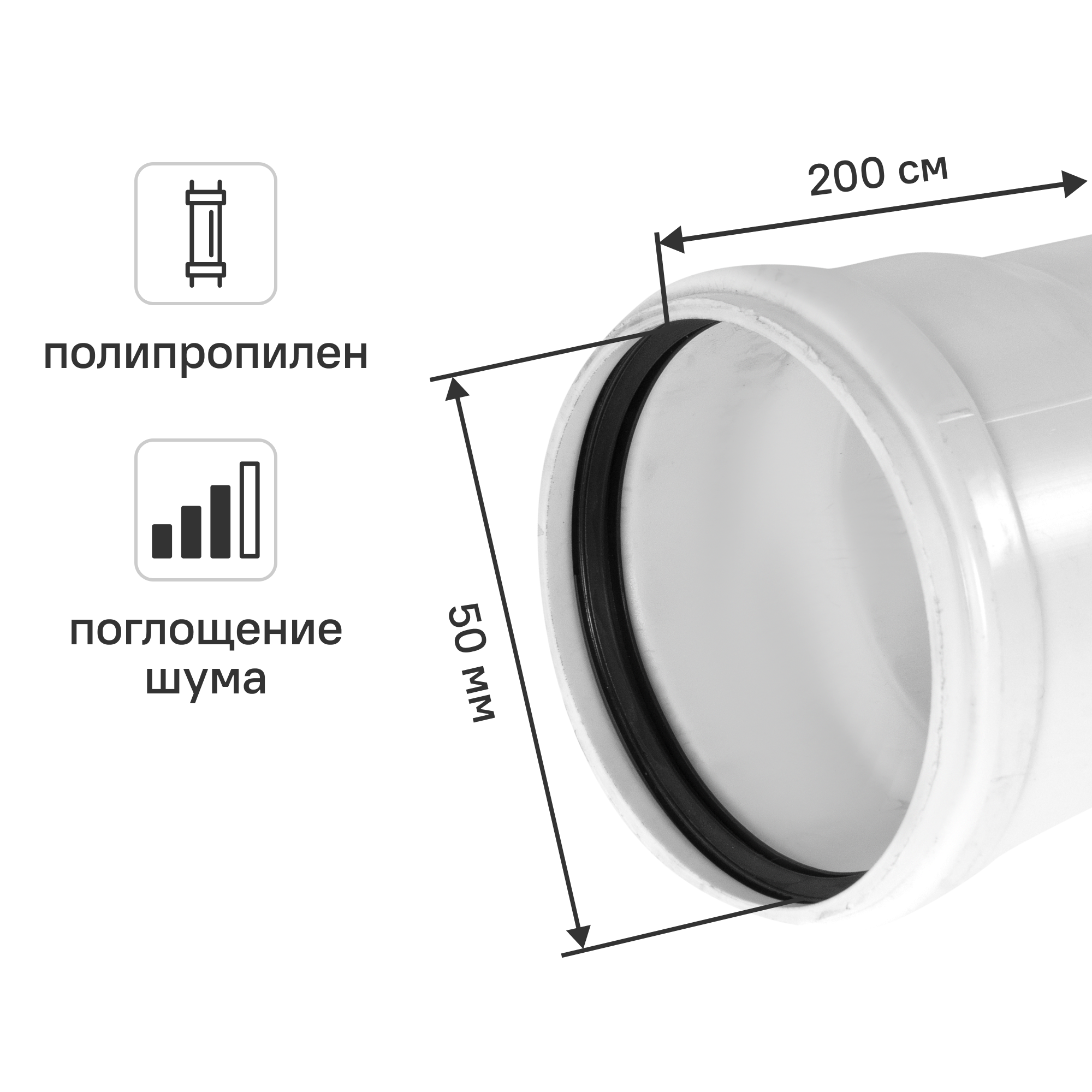 Изображение товара Труба для внутренней канализации малошумная Equation 50x1.8 мм 2 м полипропилен ST500053WEQ
