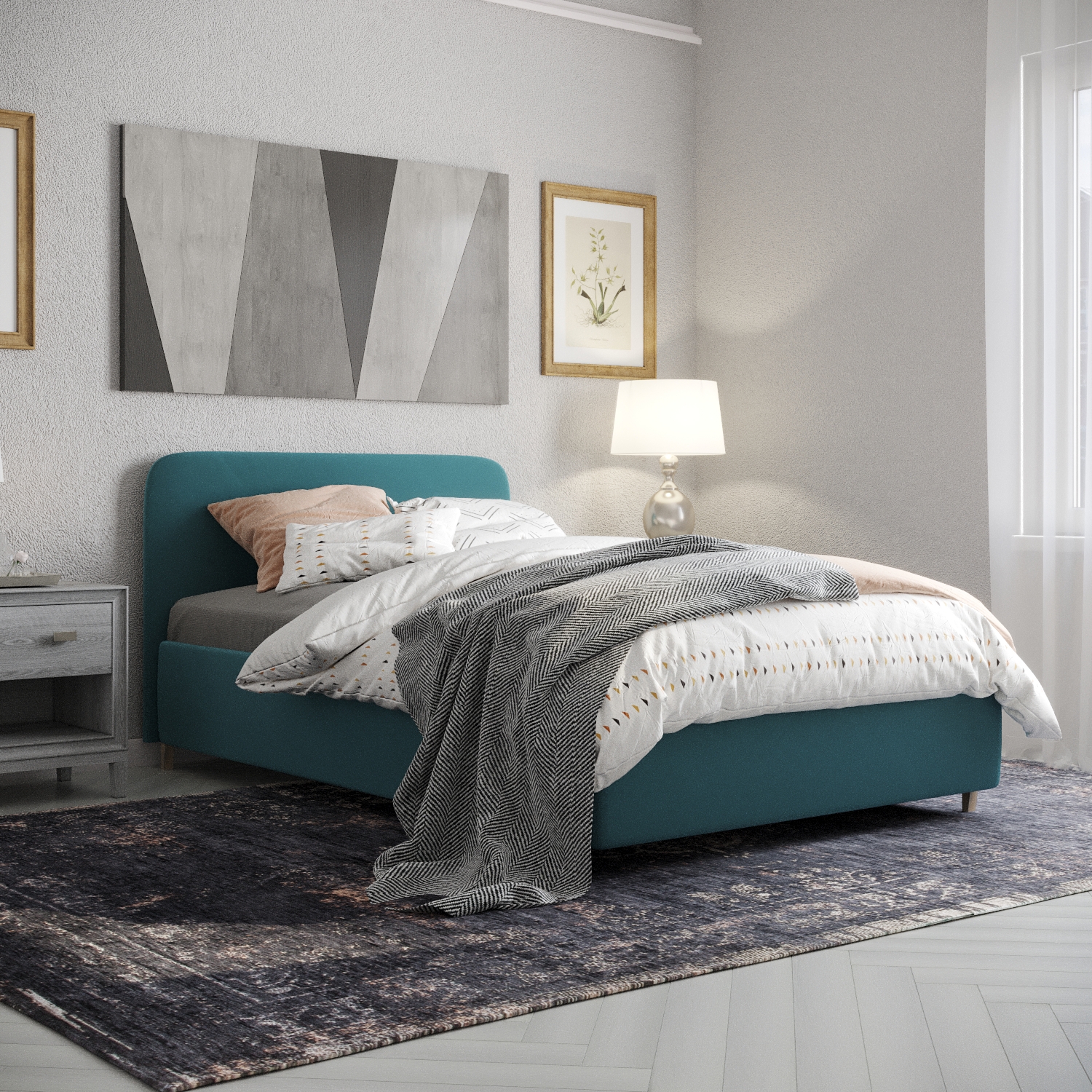Изображение товара Кровать Inroom Абстракт 140x190 см подъемный механизм цвет бирюзовый Изображение товара Кровать Inroom Абстракт 140x190 см подъемный механизм цвет бирюзовый