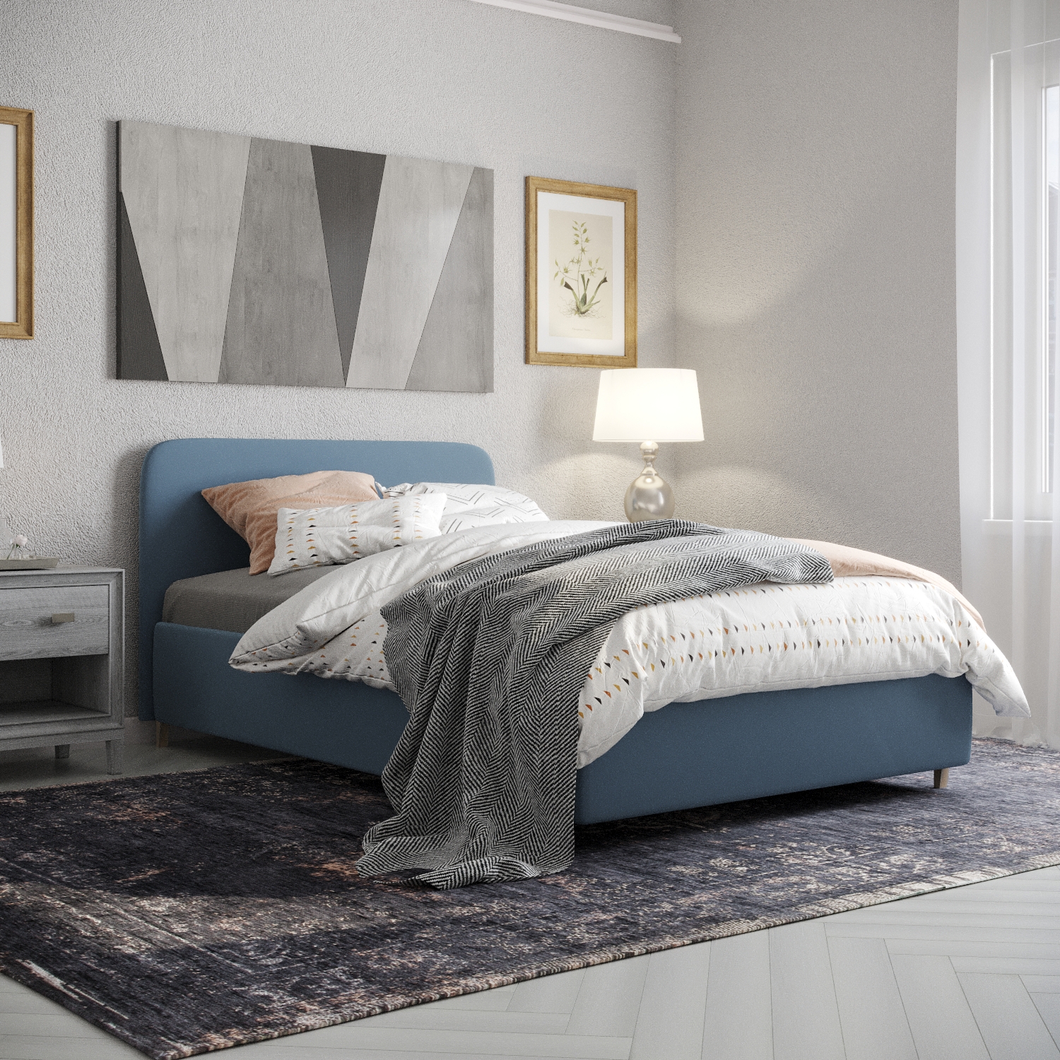 Изображение товара Кровать Inroom Абстракт 180x190 см подъемный механизм цвет синий Изображение товара Кровать Inroom Абстракт 180x190 см подъемный механизм цвет синий