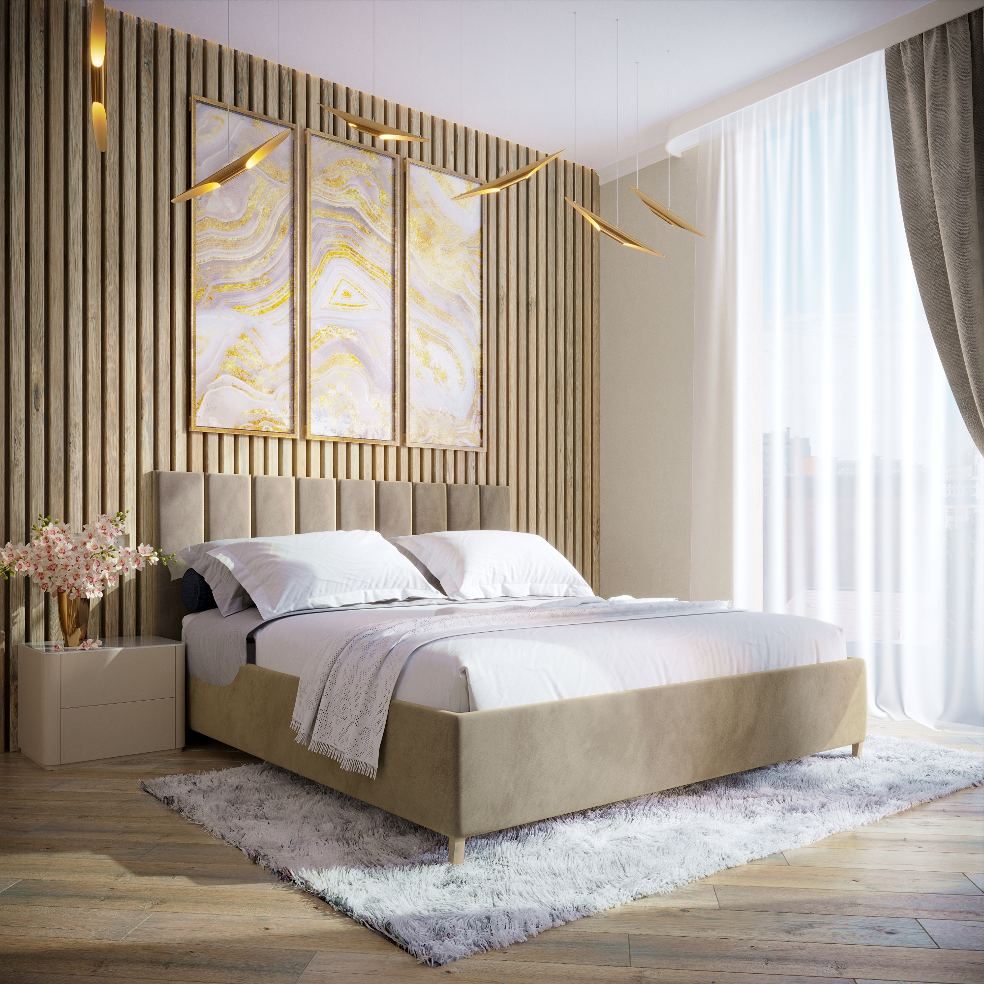 Изображение товара Кровать Inroom Line 160x200 см подъемный механизм цвет светло-коричневый