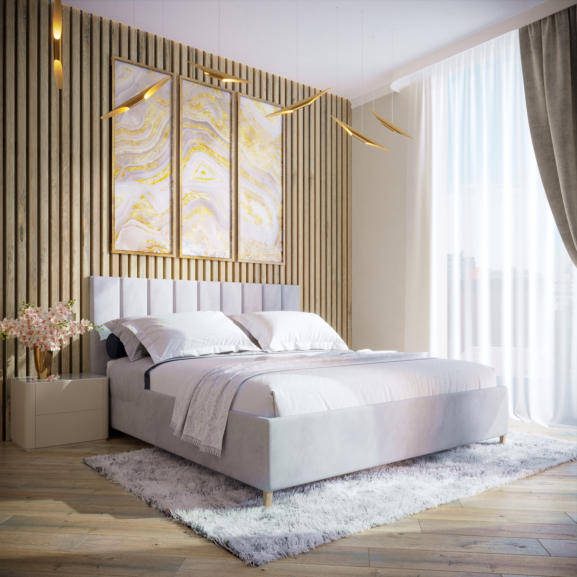 Изображение товара Кровать Inroom Line 120x190 см подъемный механизм цвет светло-серый