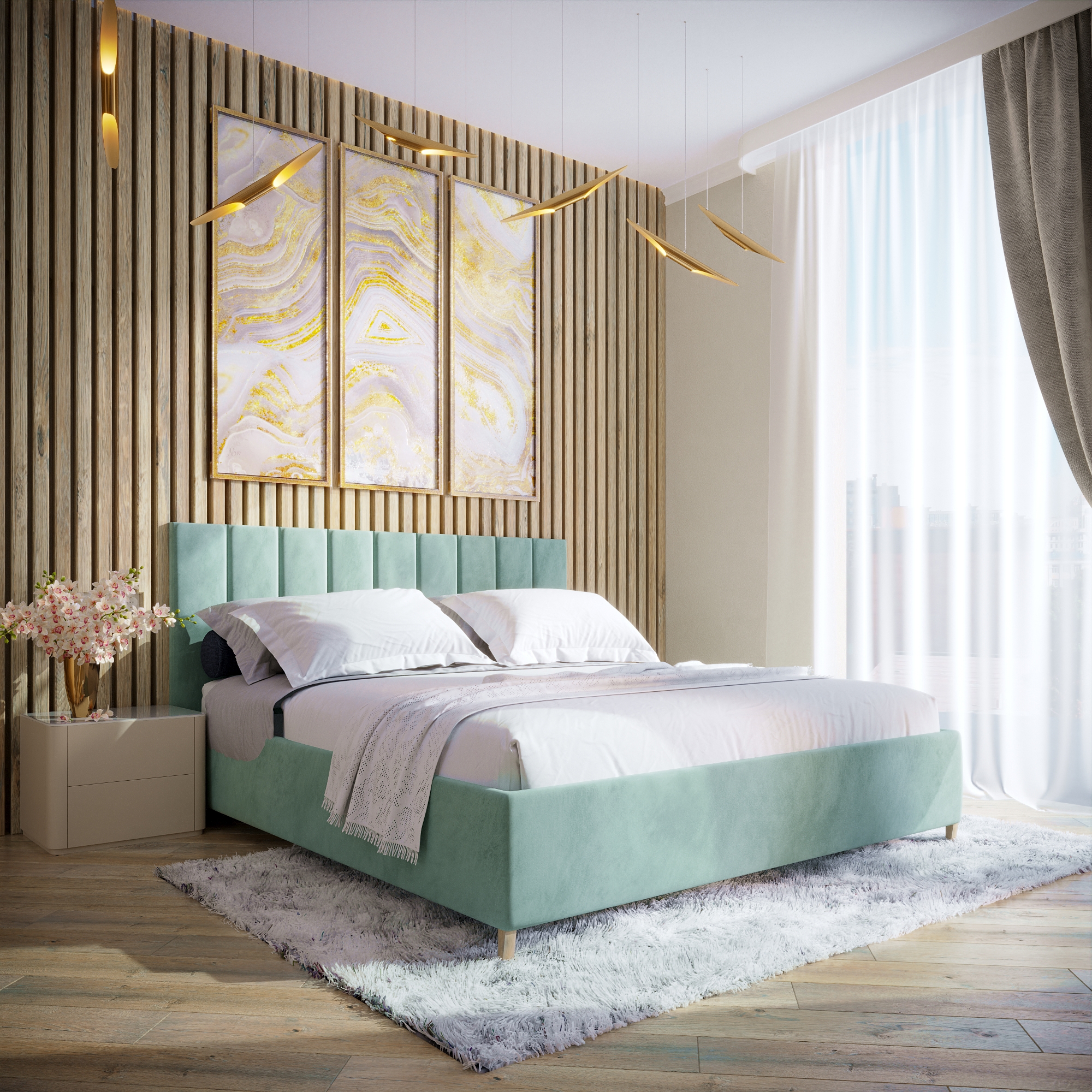 Изображение товара Кровать Inroom Line 160x190 см подъемный механизм цвет мятный