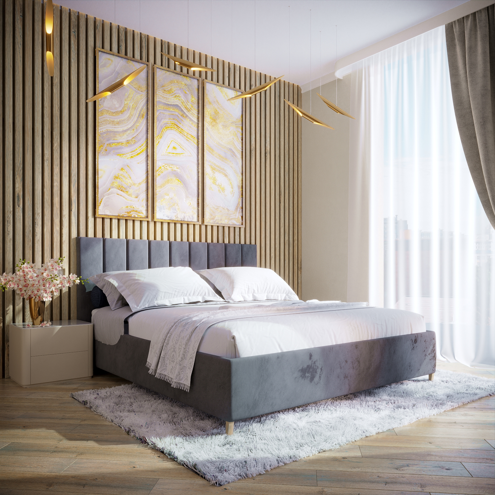 Изображение товара Кровать Inroom Line 160x190 см подъемный механизм цвет темно-серый