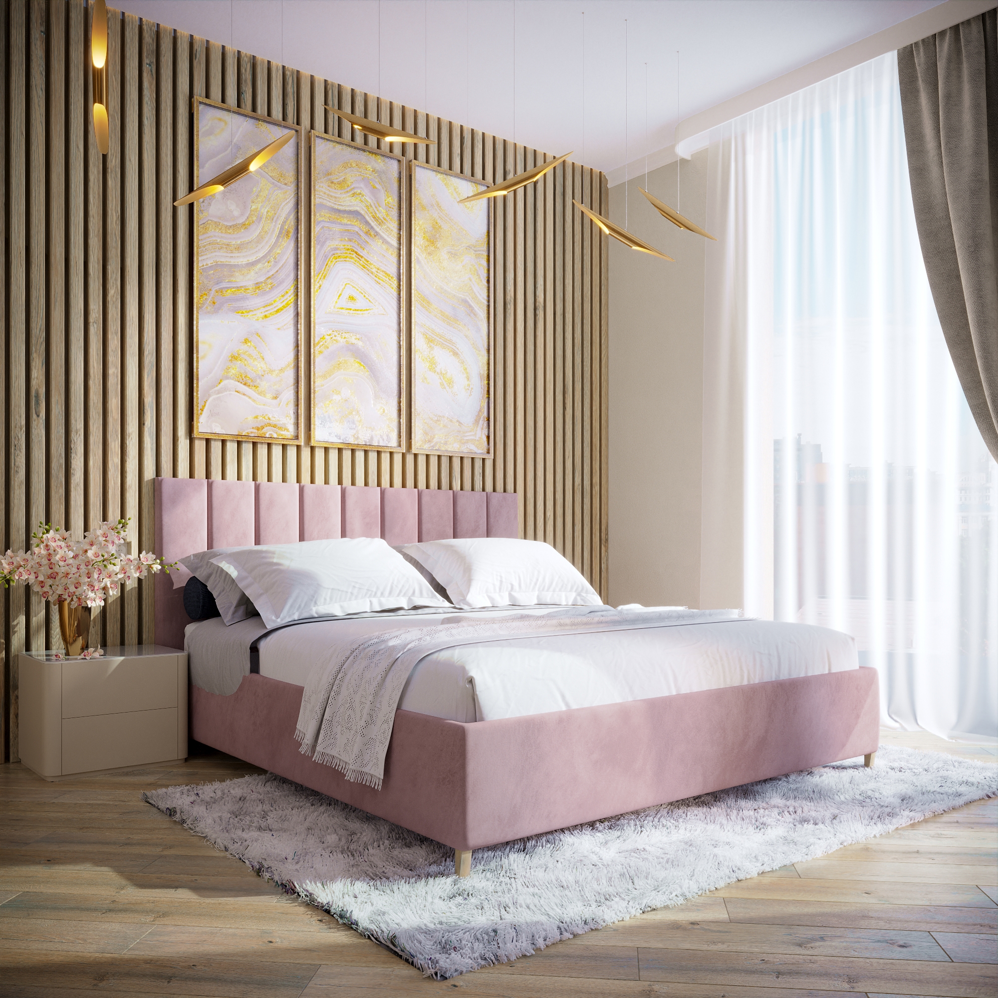 Изображение товара Кровать Inroom Line 160x190 см подъемный механизм цвет розовый Изображение товара Кровать Inroom Line 160x190 см подъемный механизм цвет розовый