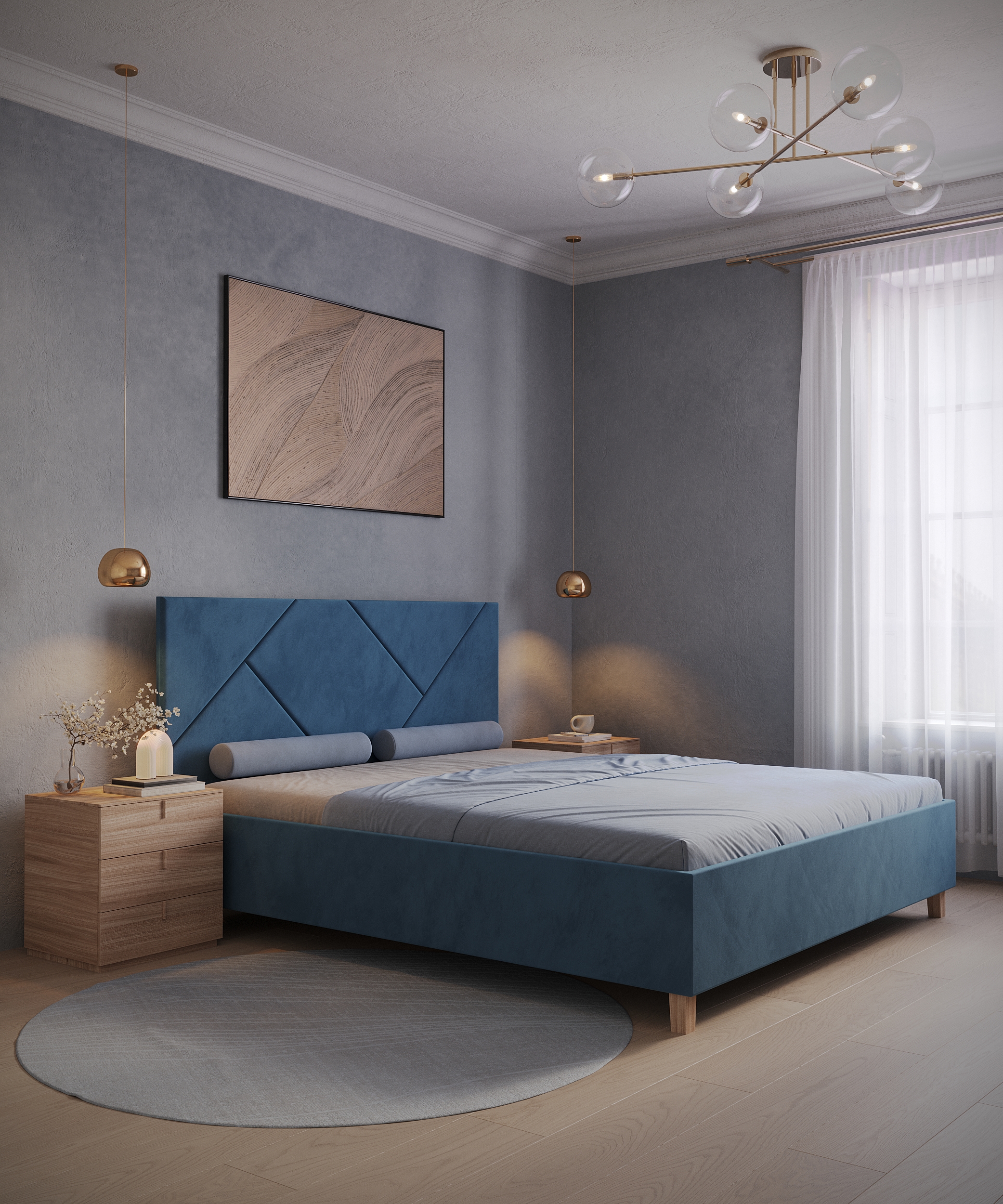Изображение товара Кровать Inroom Delta 160x190 см подъемный механизм цвет синий