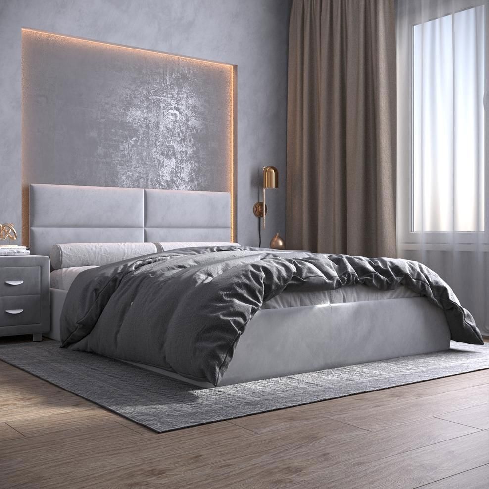 Изображение товара Кровать Inroom Kvadro 140x200 см подъемный механизм цвет светло-серый Изображение товара Кровать Inroom Kvadro 140x200 см подъемный механизм цвет светло-серый