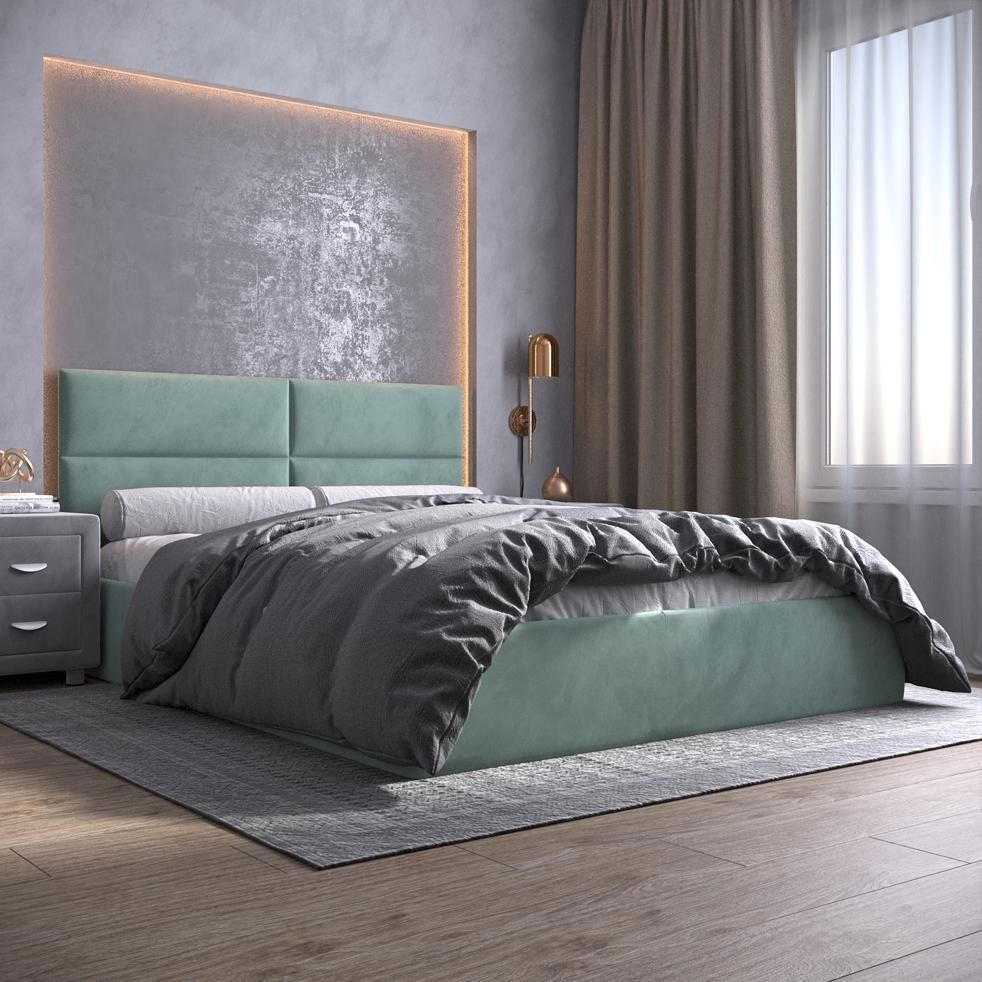 Изображение товара Кровать Inroom Kvadro 140x200 см подъемный механизм цвет мятный Изображение товара Кровать Inroom Kvadro 140x200 см подъемный механизм цвет мятный