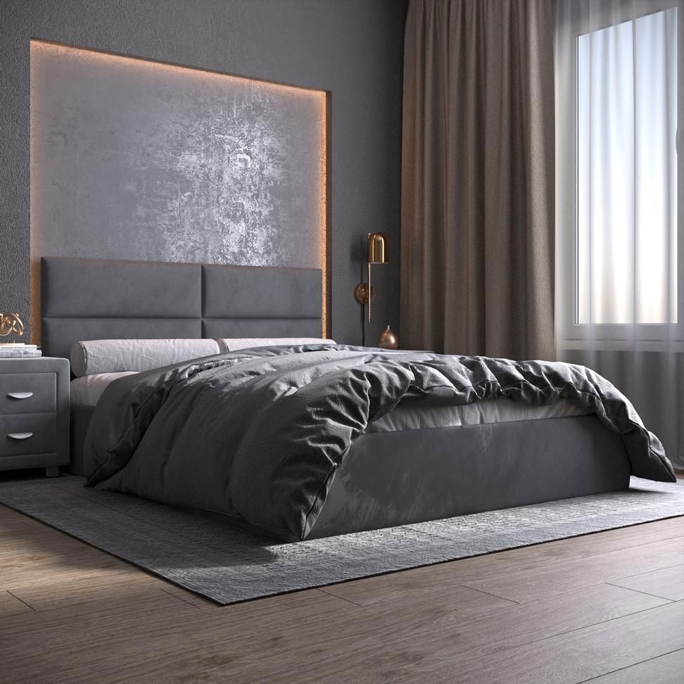 Изображение товара Кровать Inroom Kvadro 140x200 см подъемный механизм цвет темно-серый Изображение товара Кровать Inroom Kvadro 140x200 см подъемный механизм цвет темно-серый