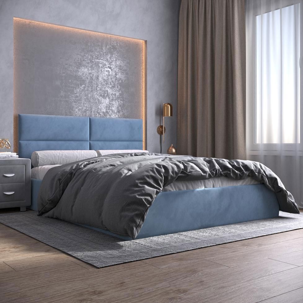 Изображение товара Кровать Inroom Kvadro 180x200 см подъемный механизм цвет синий Изображение товара Кровать Inroom Kvadro 180x200 см подъемный механизм цвет синий