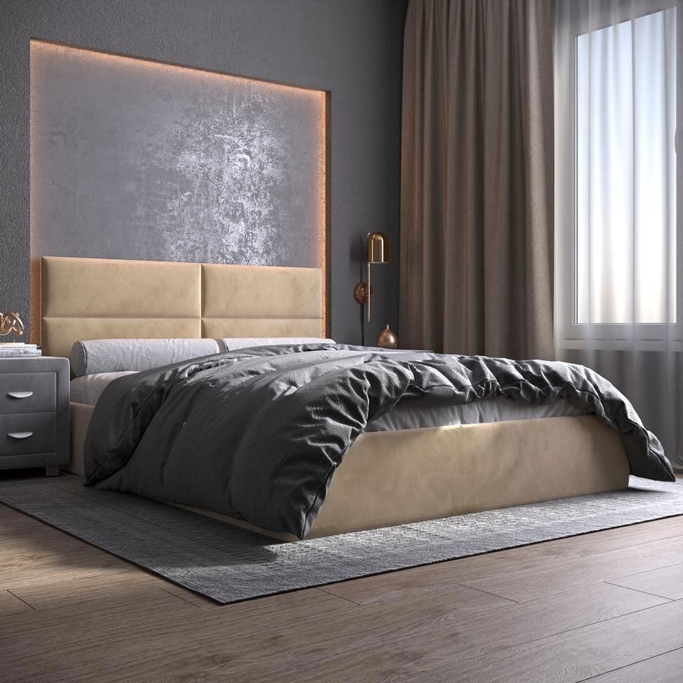 Изображение товара Кровать Inroom Kvadro 160x200 см подъемный механизм цвет бежевый Изображение товара Кровать Inroom Kvadro 160x200 см подъемный механизм цвет бежевый