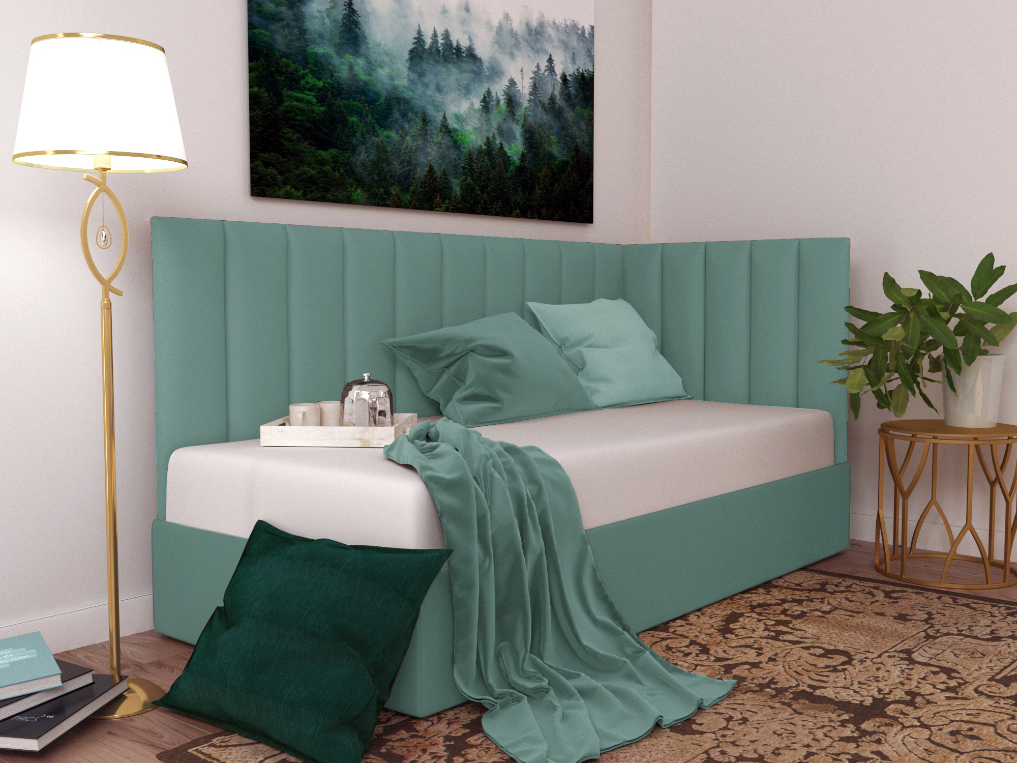Изображение товара Кровать угловая Inroom Line 120x190 см подъемный механизм цвет бирюзовый