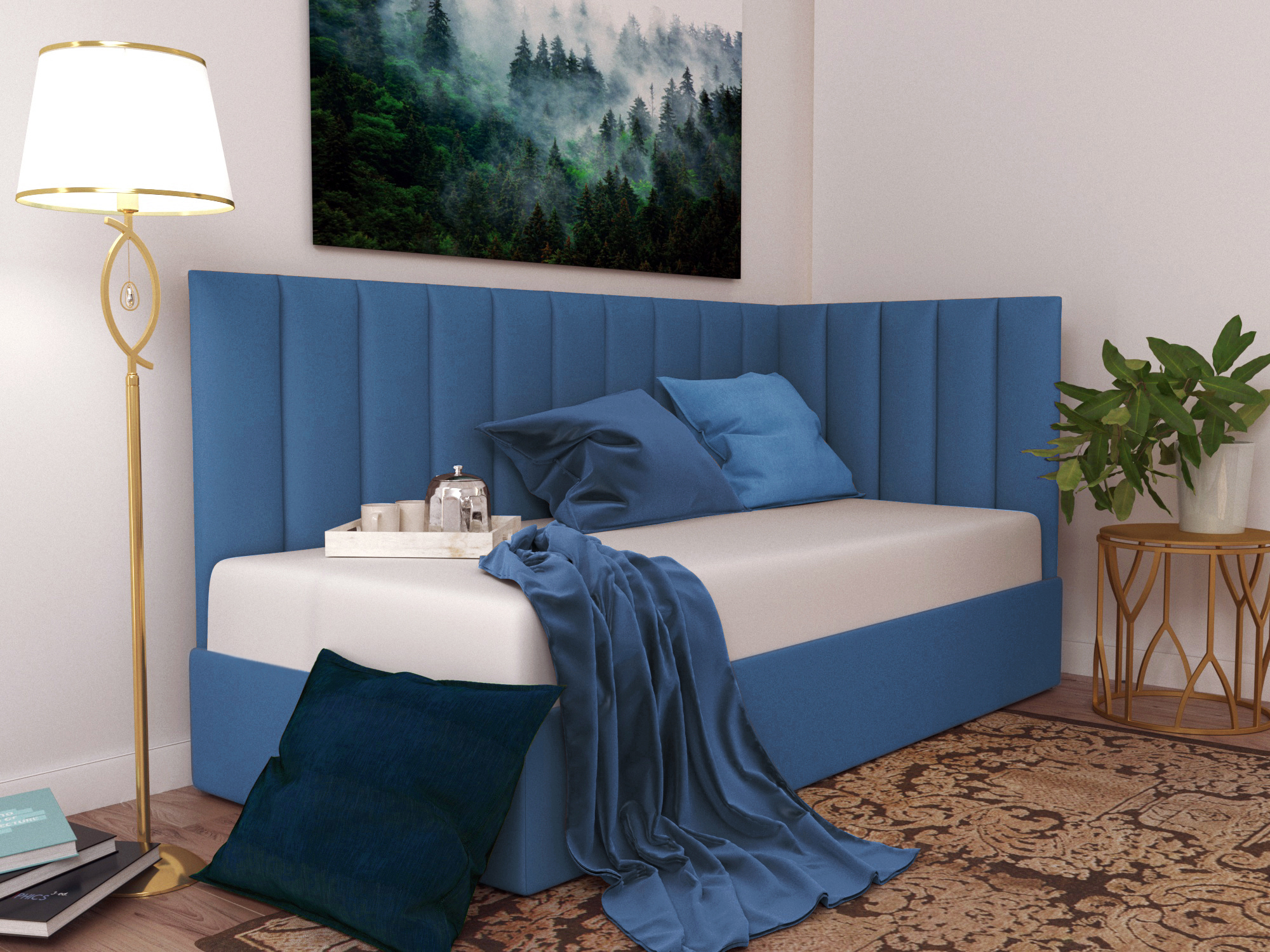 Изображение товара Кровать угловая Inroom Line 120x190 см подъемный механизм цвет синий