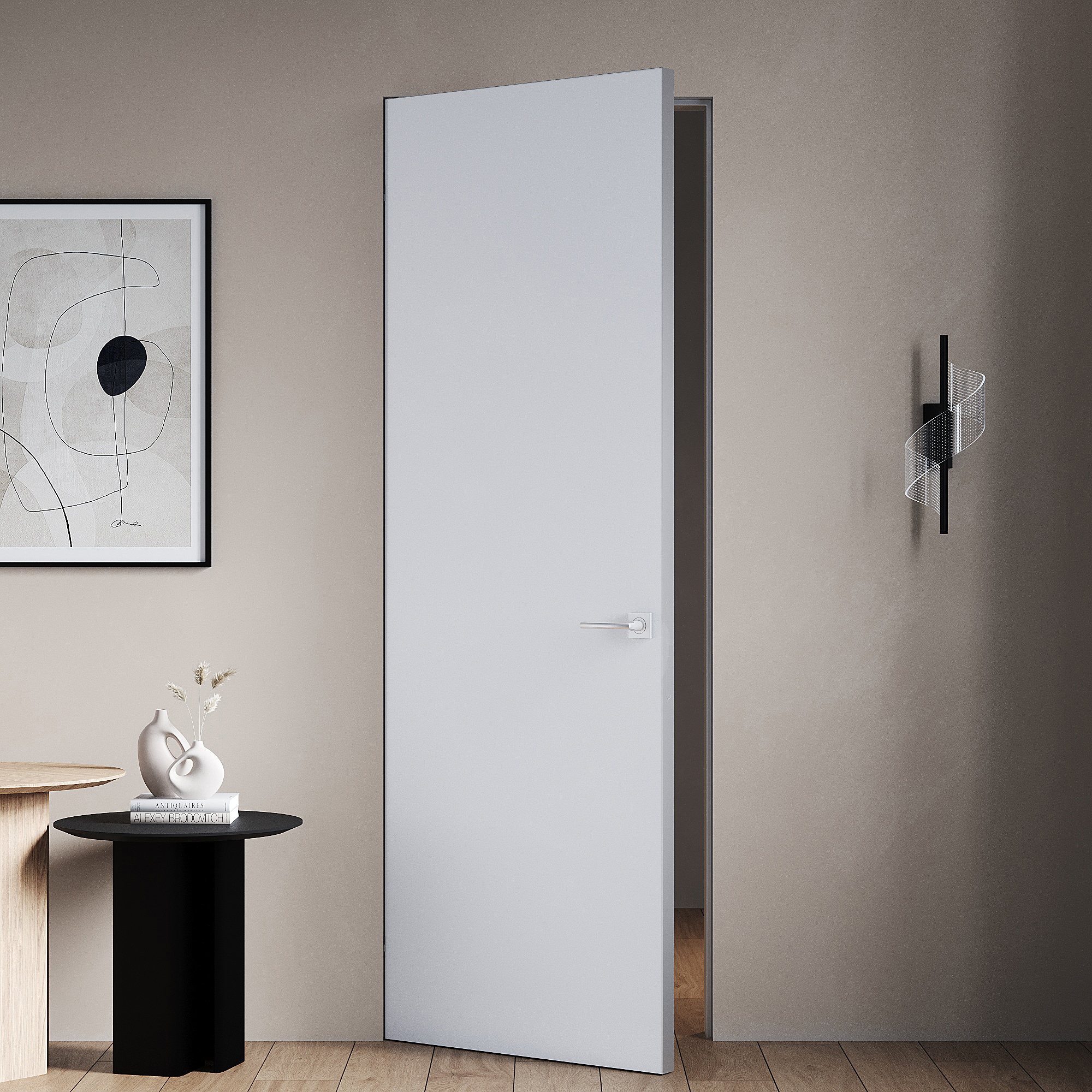 Изображение товара Дверь межкомнатная глухая Invisible 90x230 см грунт левая цвет белый с замком