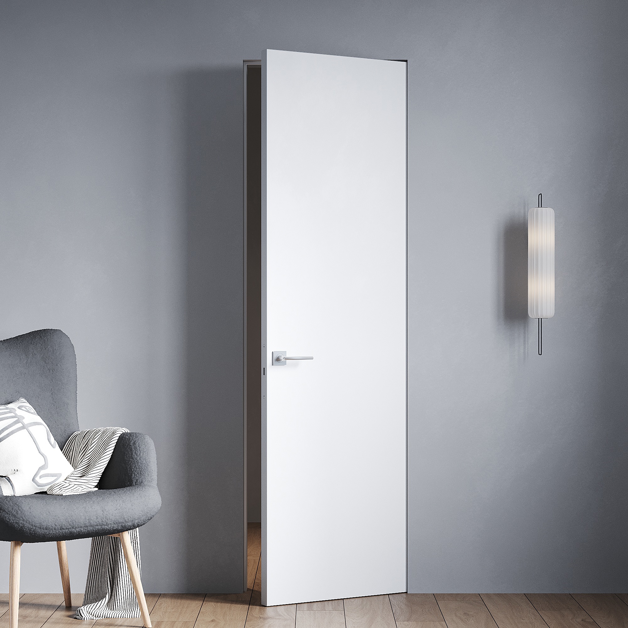 Изображение товара Дверь межкомнатная глухая Invisible 90x230 см грунт правая цвет белый с замком