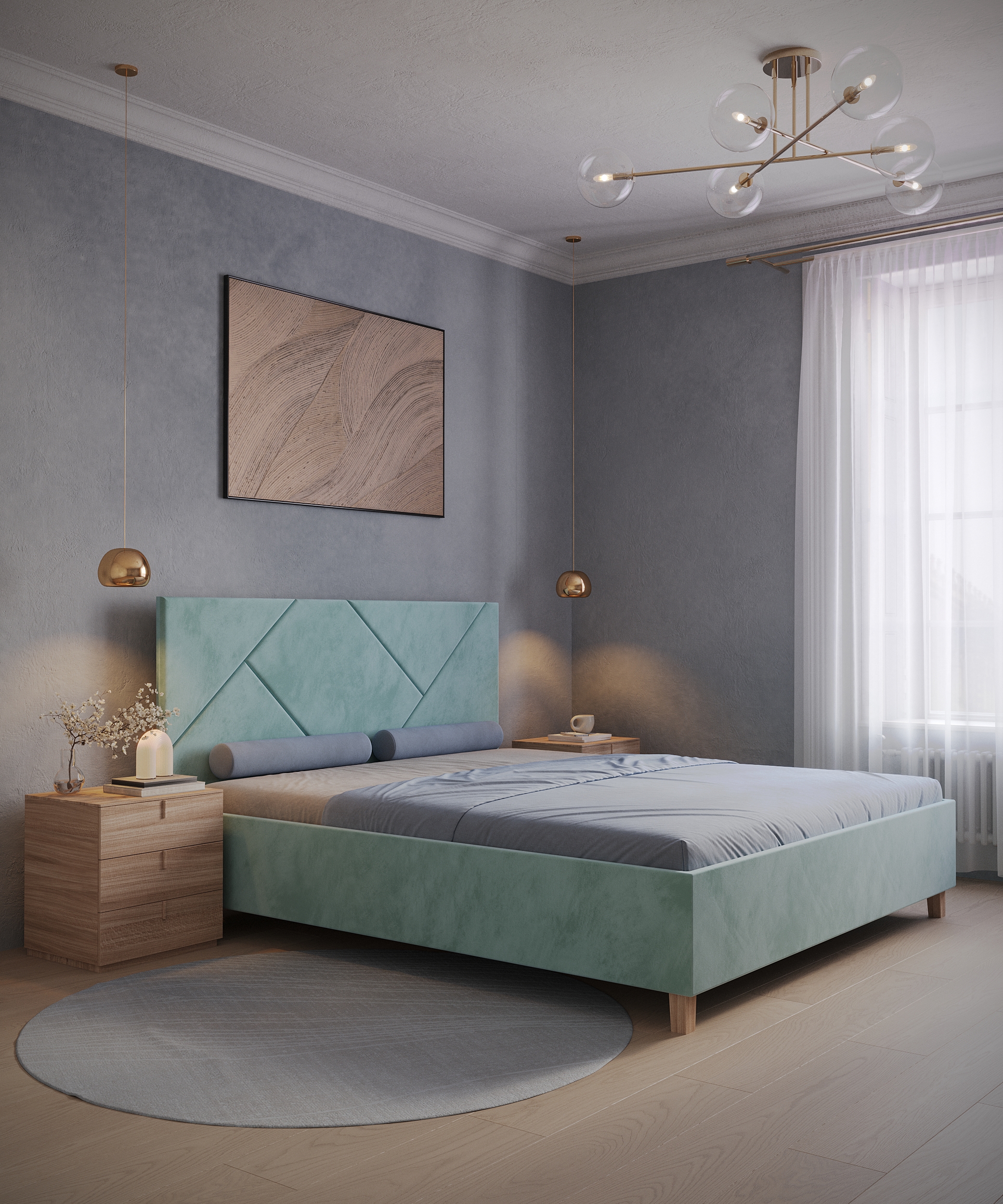 Изображение товара Кровать Inroom Delta с 2 ящиками и ножками 180x200 см подъемный механизм цвет мятный