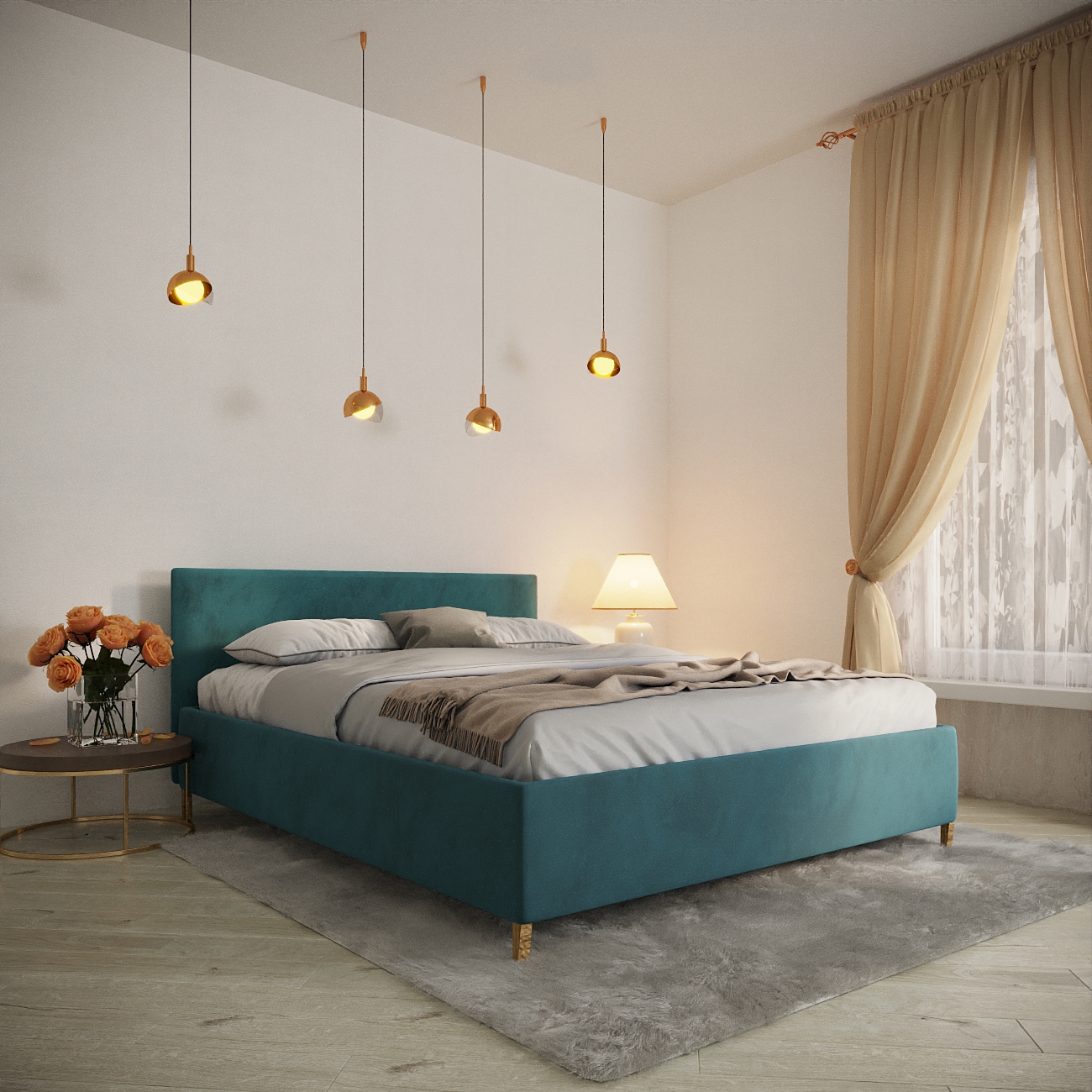 Изображение товара Кровать Inroom Easy с ножками 160x200 см подъемный механизм цвет бирюзовый Изображение товара Кровать Inroom Easy с ножками 160x200 см подъемный механизм цвет бирюзовый